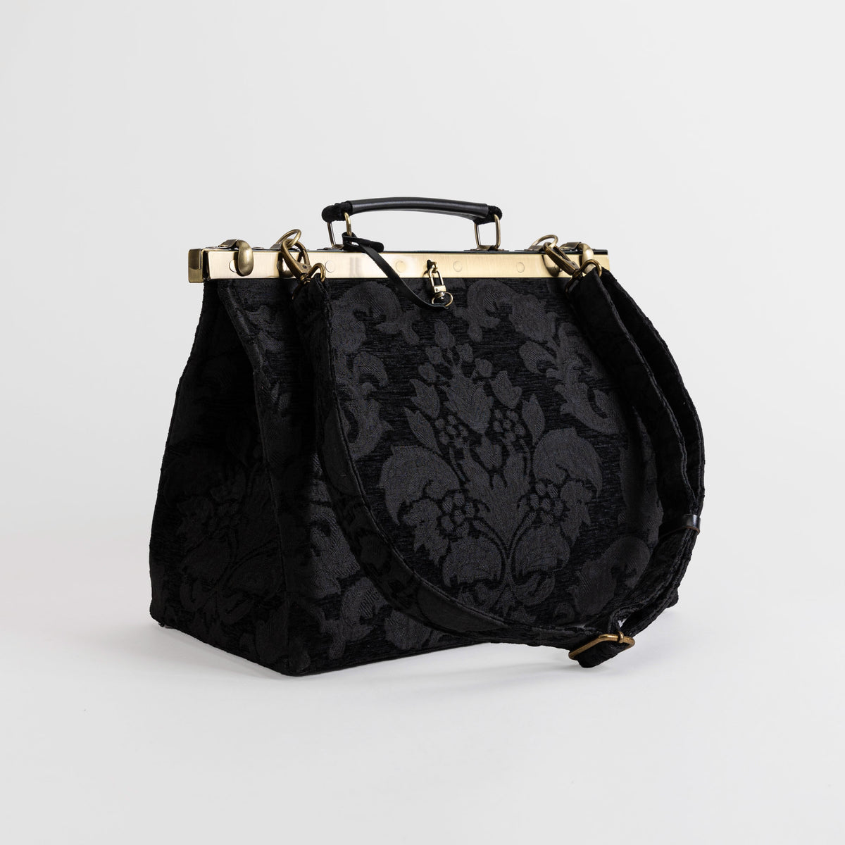 Victorian Blossom Black/Black Celine Carpet Gladstone Bag of America with shoulder strap
