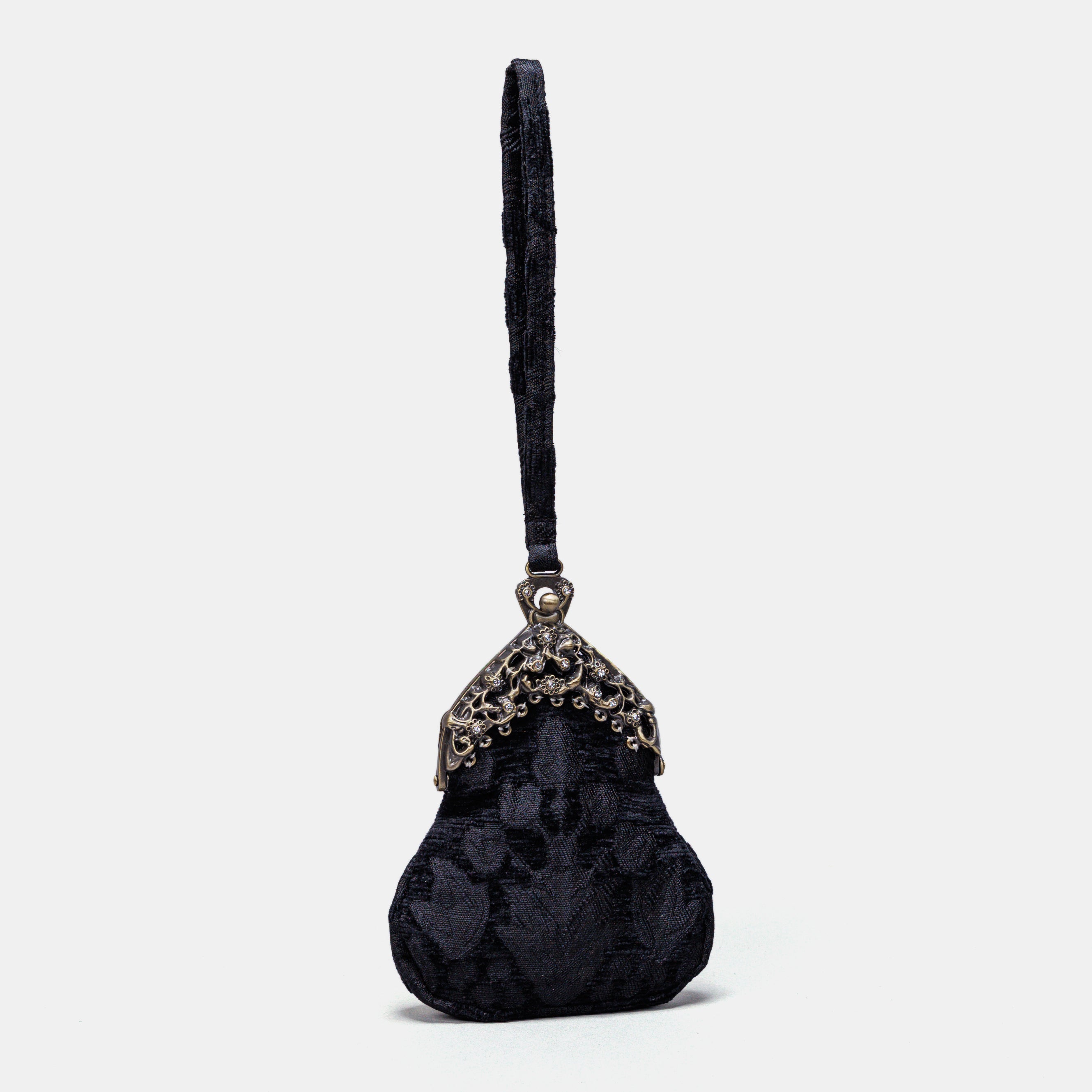 Victorian Blossom BLK/BLK Chatelaine Purse Wristlet Bag carpet bag  of America standing