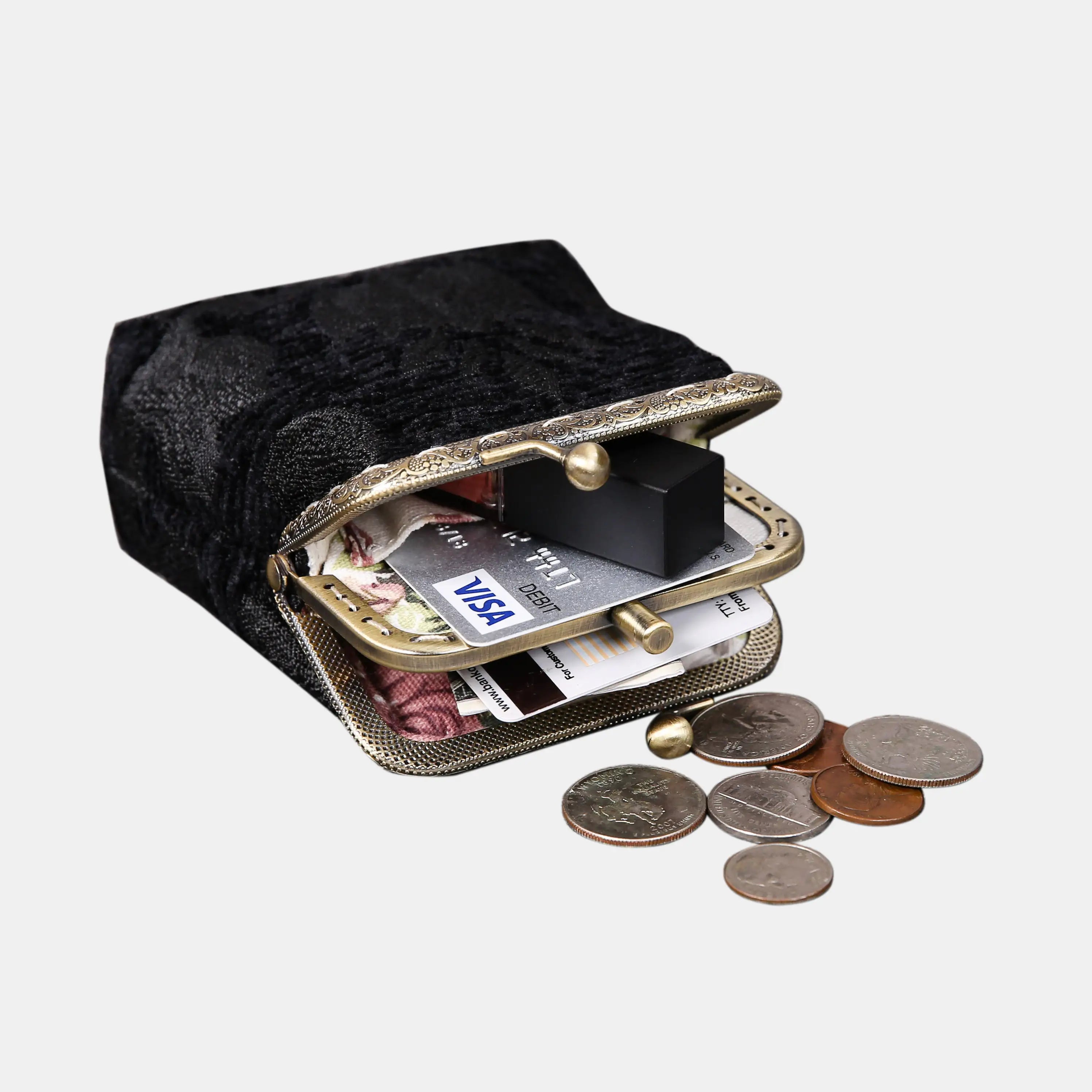 Victorian Blossom BLK/BLK Double Kiss Clasp Coin Purse of America with coin card-3