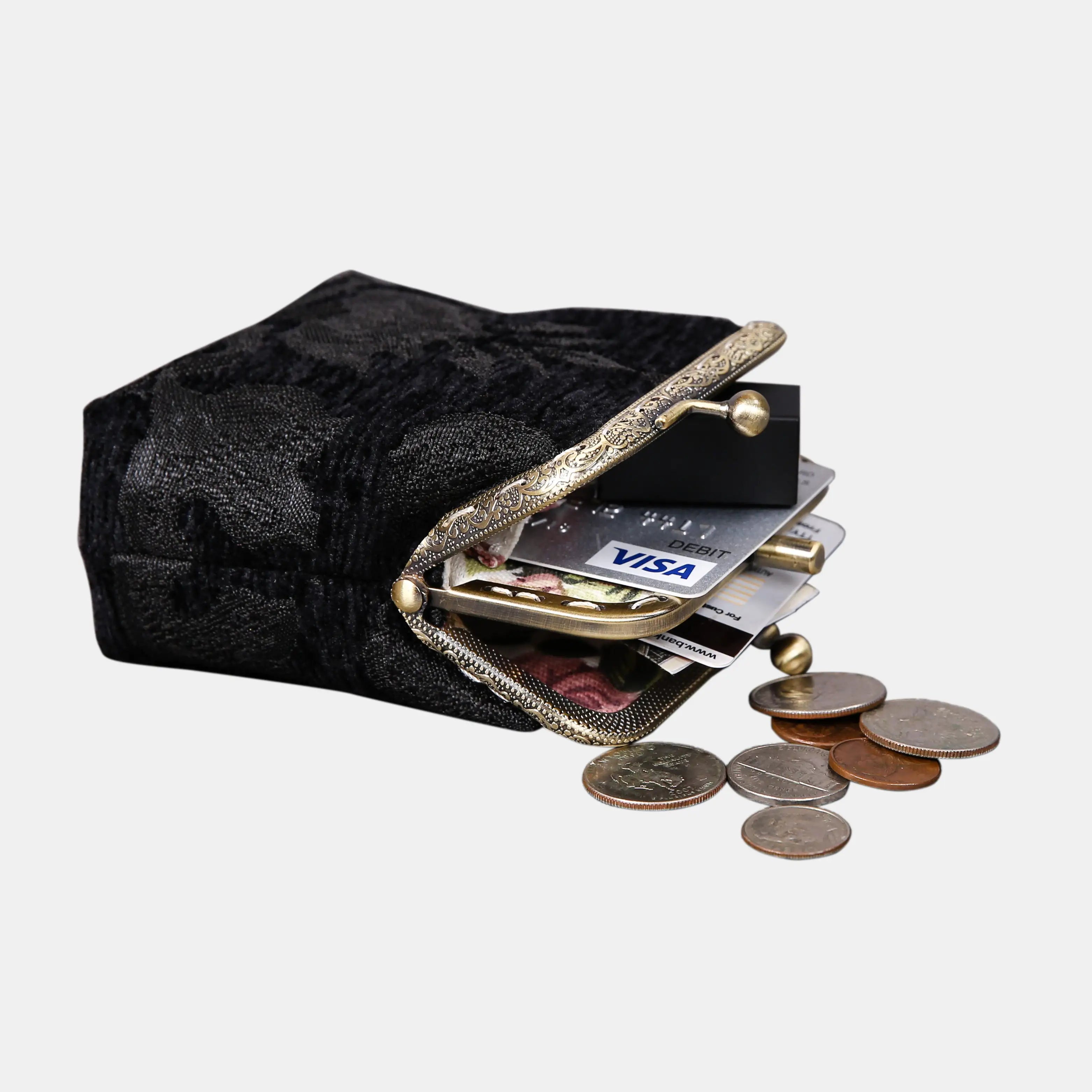 Victorian Blossom BLK/BLK Double Kiss Clasp Coin Purse of America with coin card lipstick-4