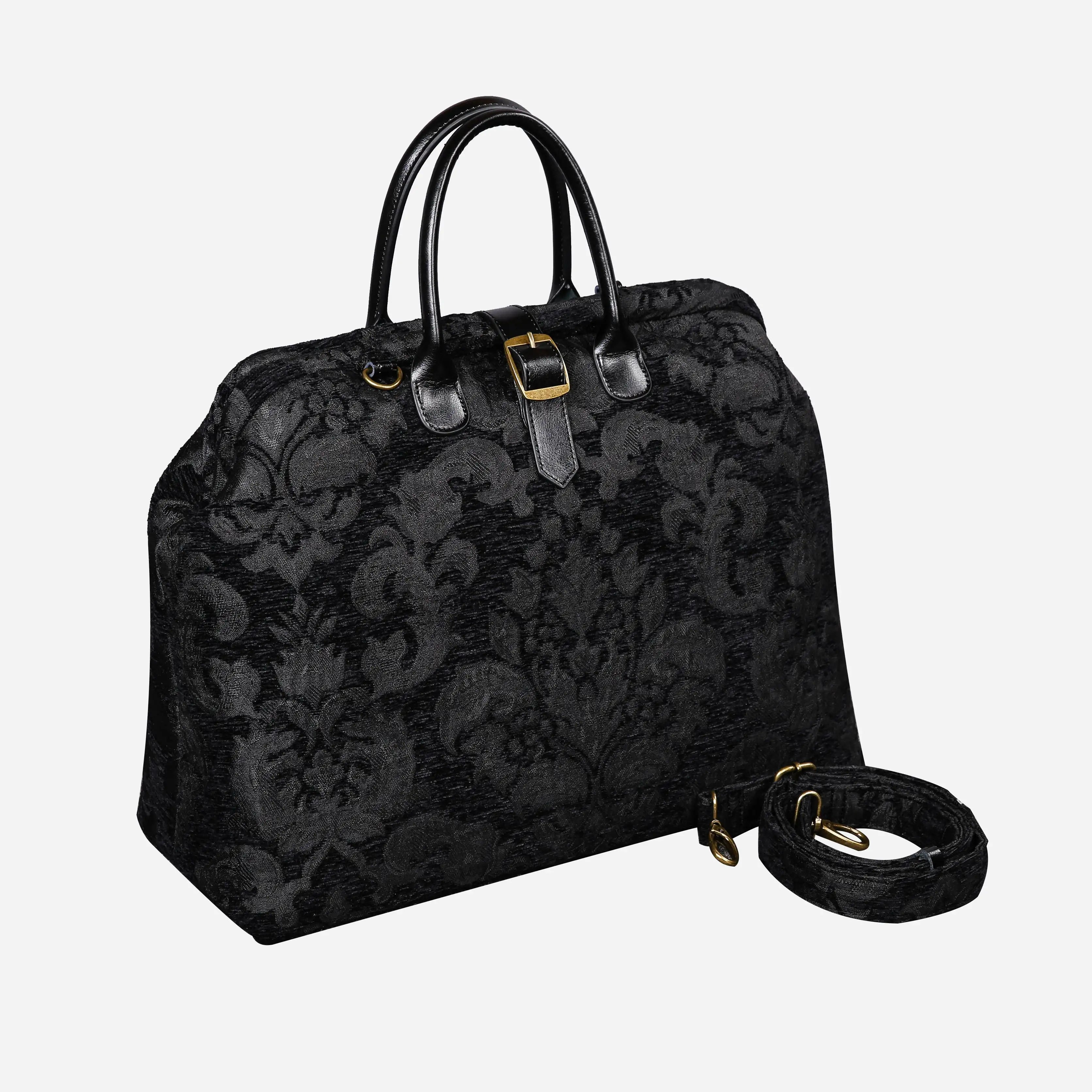 Victorian Blossom BLK/BLK Mary Poppins Weekender carpet bag MCW Handmade front side