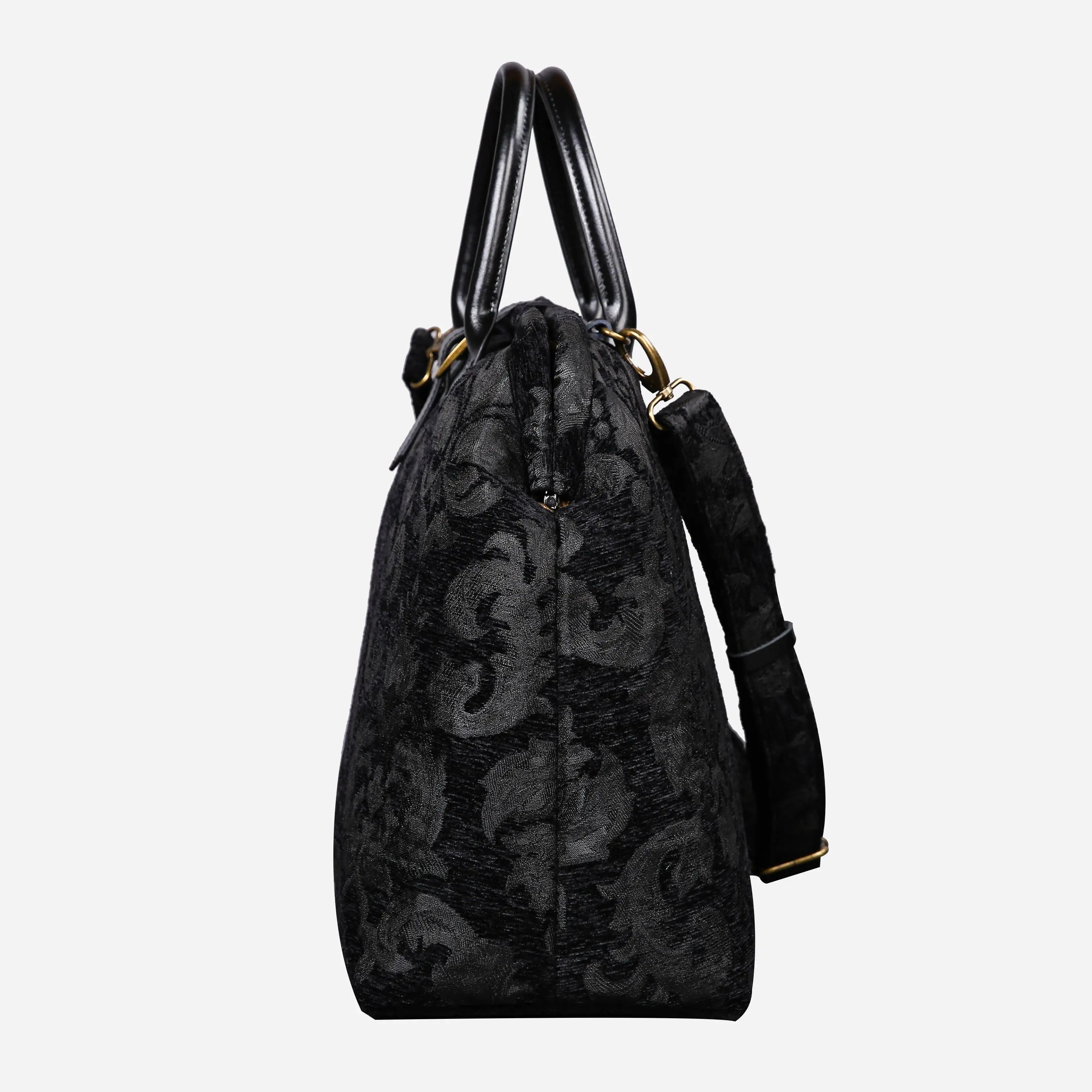 Victorian Blossom BLK/BLK Mary Poppins Weekender carpet bag MCW Handmade side