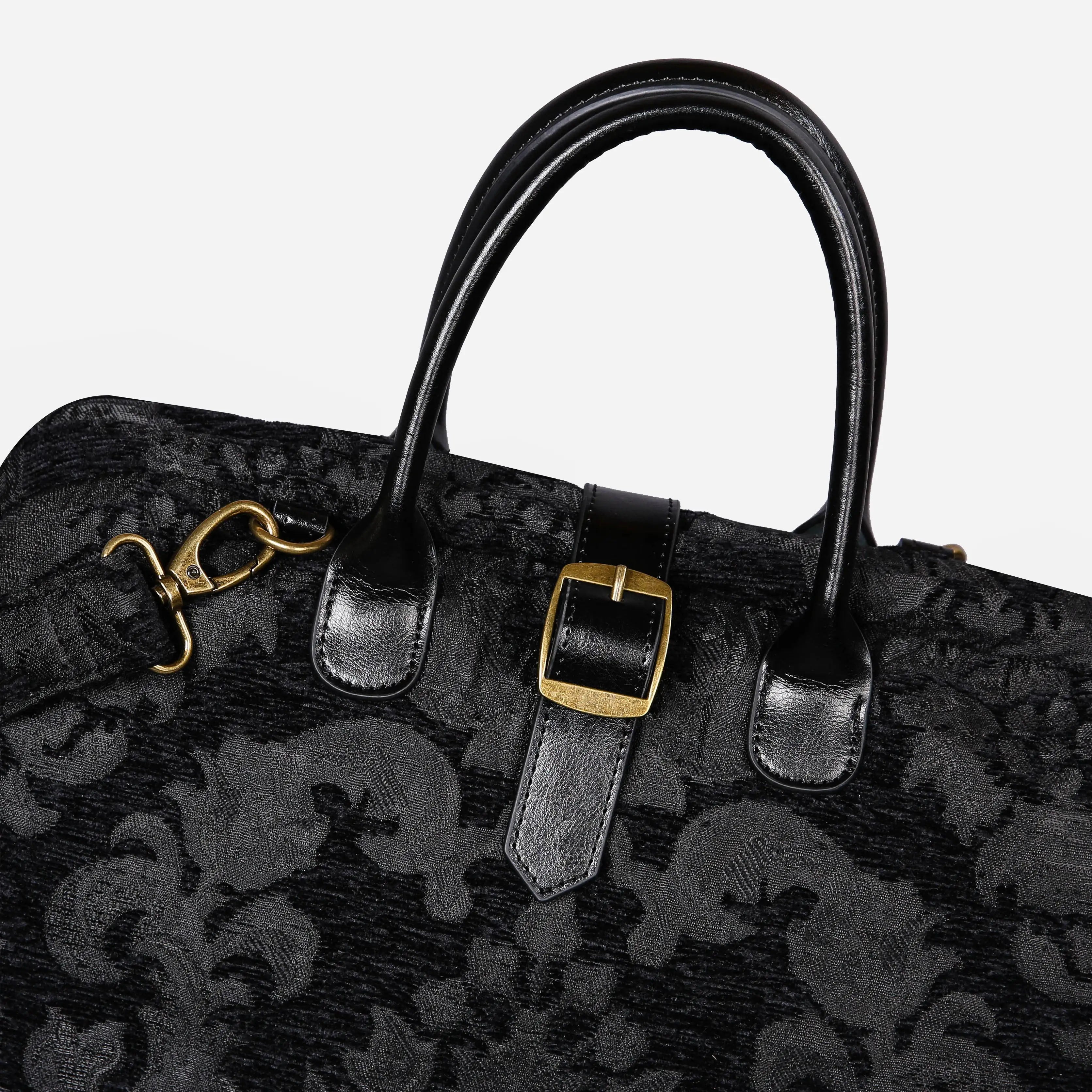 Victorian Blossom BLK/BLK Mary Poppins Weekender carpet bag MCW Handmade details