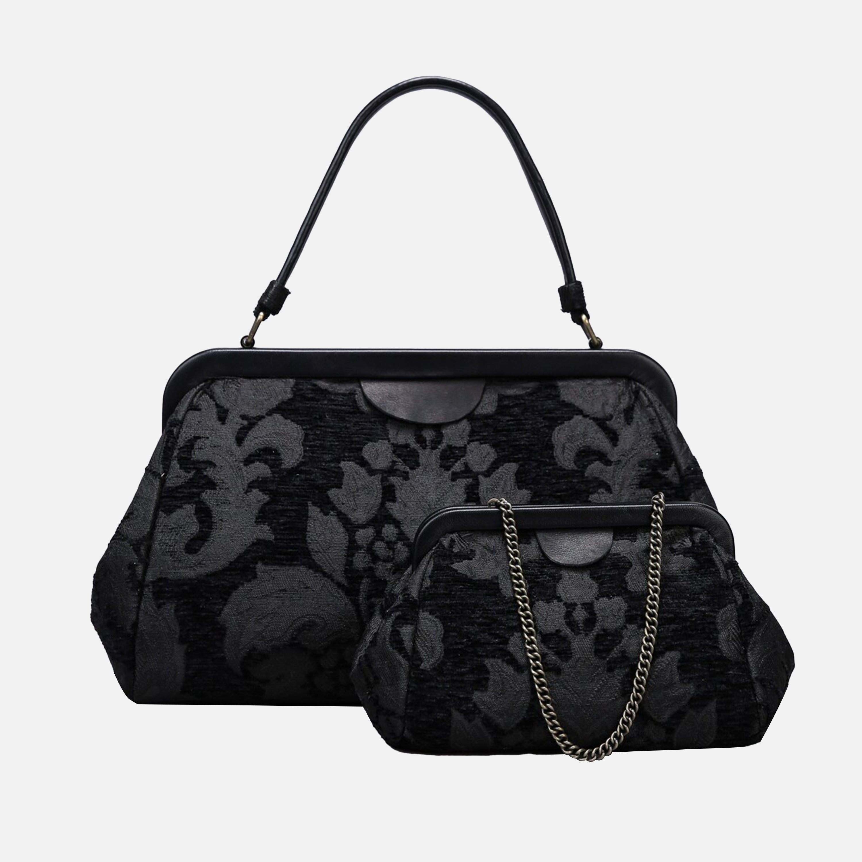 Victorian Blossom Black Top Handle Purse carpet bag of America two sizes