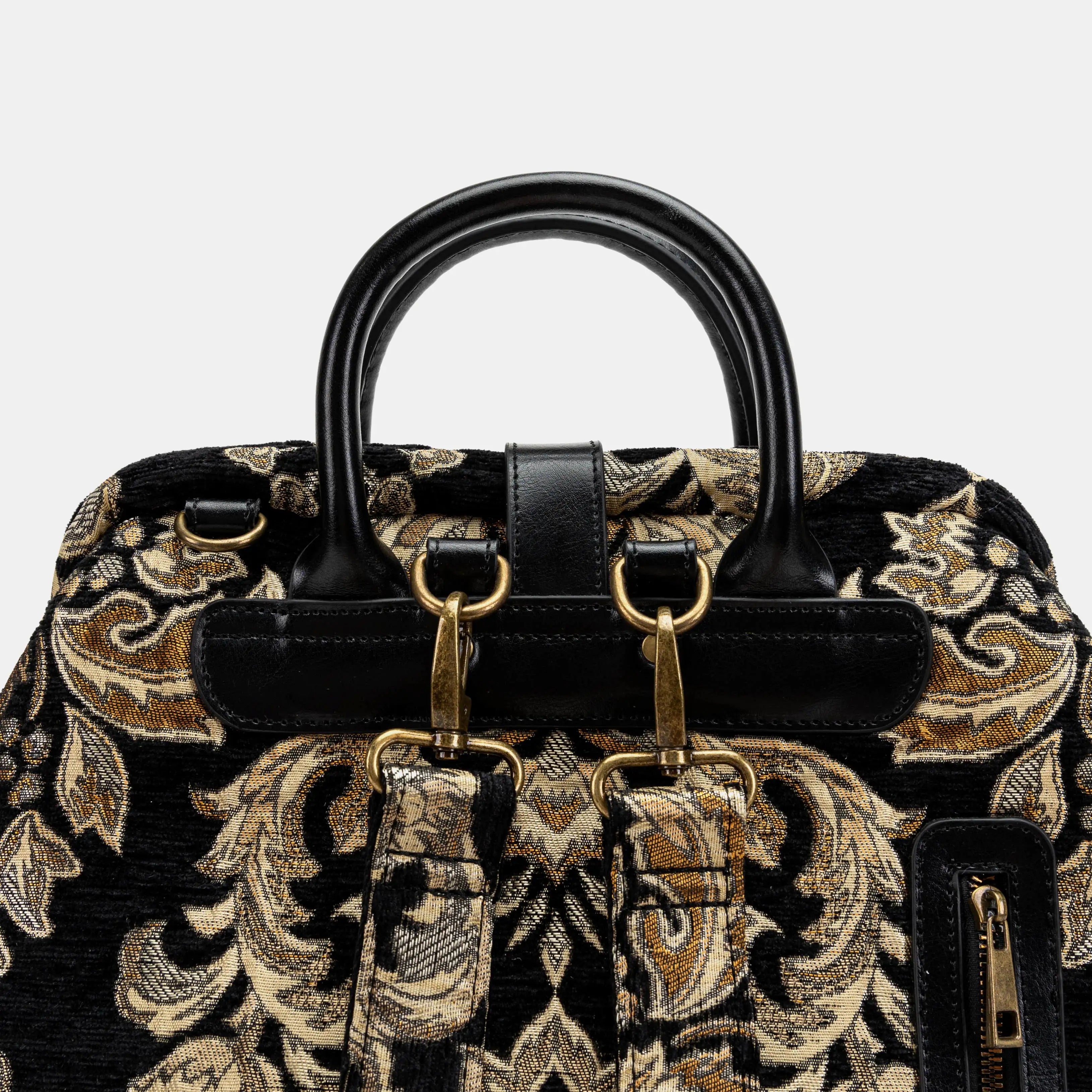 Victorian Blossom Black/Gold Carpet Laptop Backpack of America back clasp