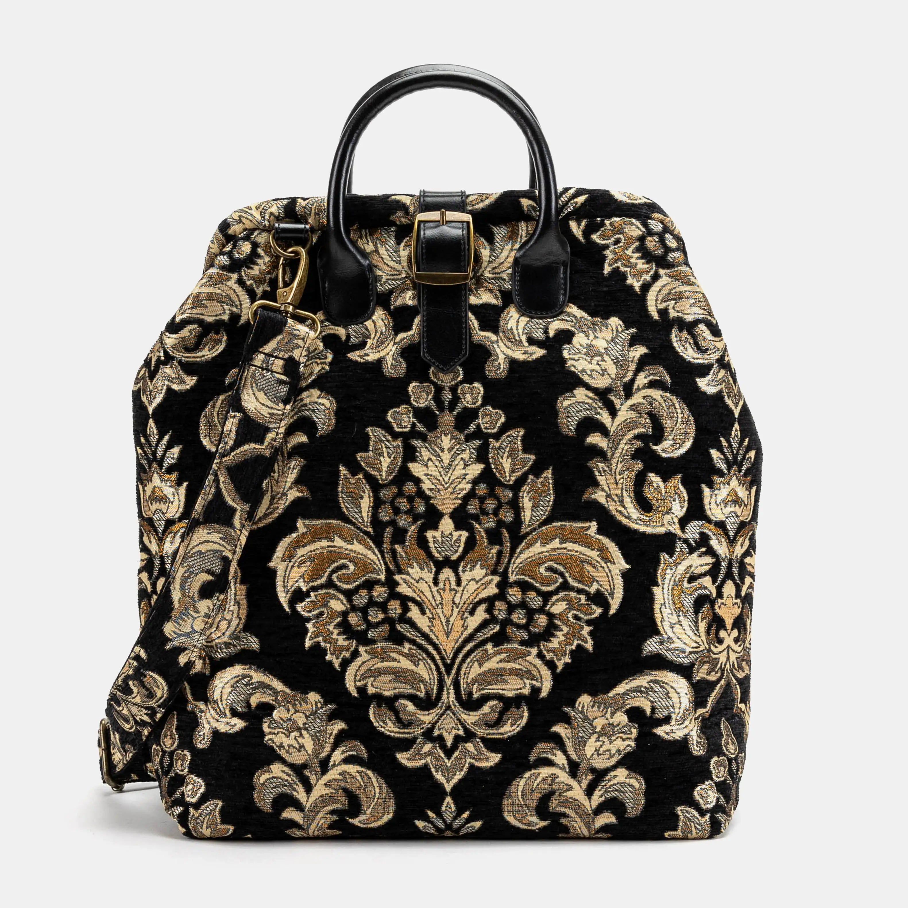 Victorian Blossom Black/Gold Carpet Laptop Backpack of America front