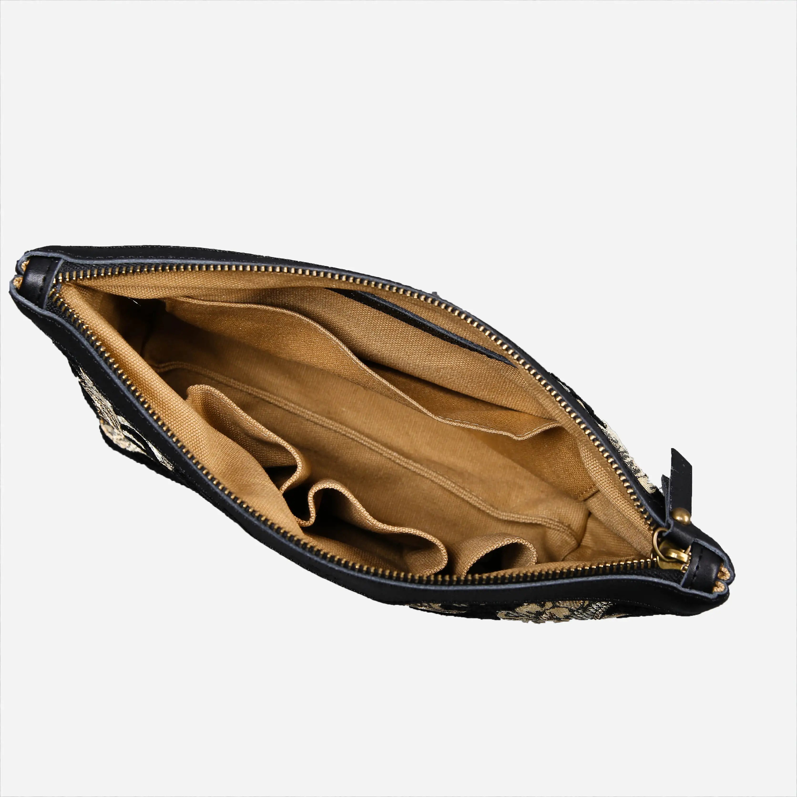 Vicotian Blossom Black Gold Carpet Makeup Bag Carpetbag of America inside