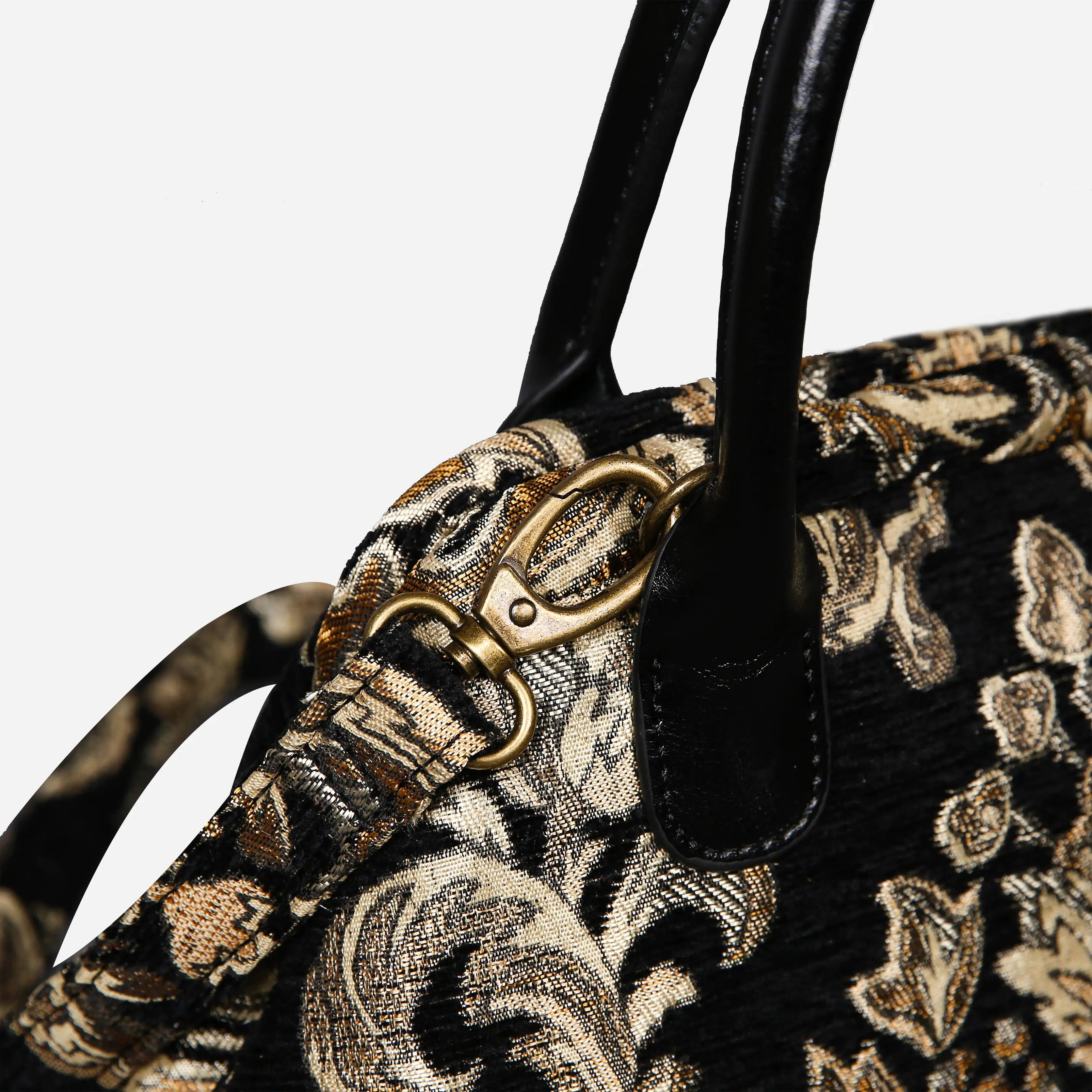 Victorian Blossom BLK-GOLD Carpet Satchel carpet bag MCW Handmade of America buckle