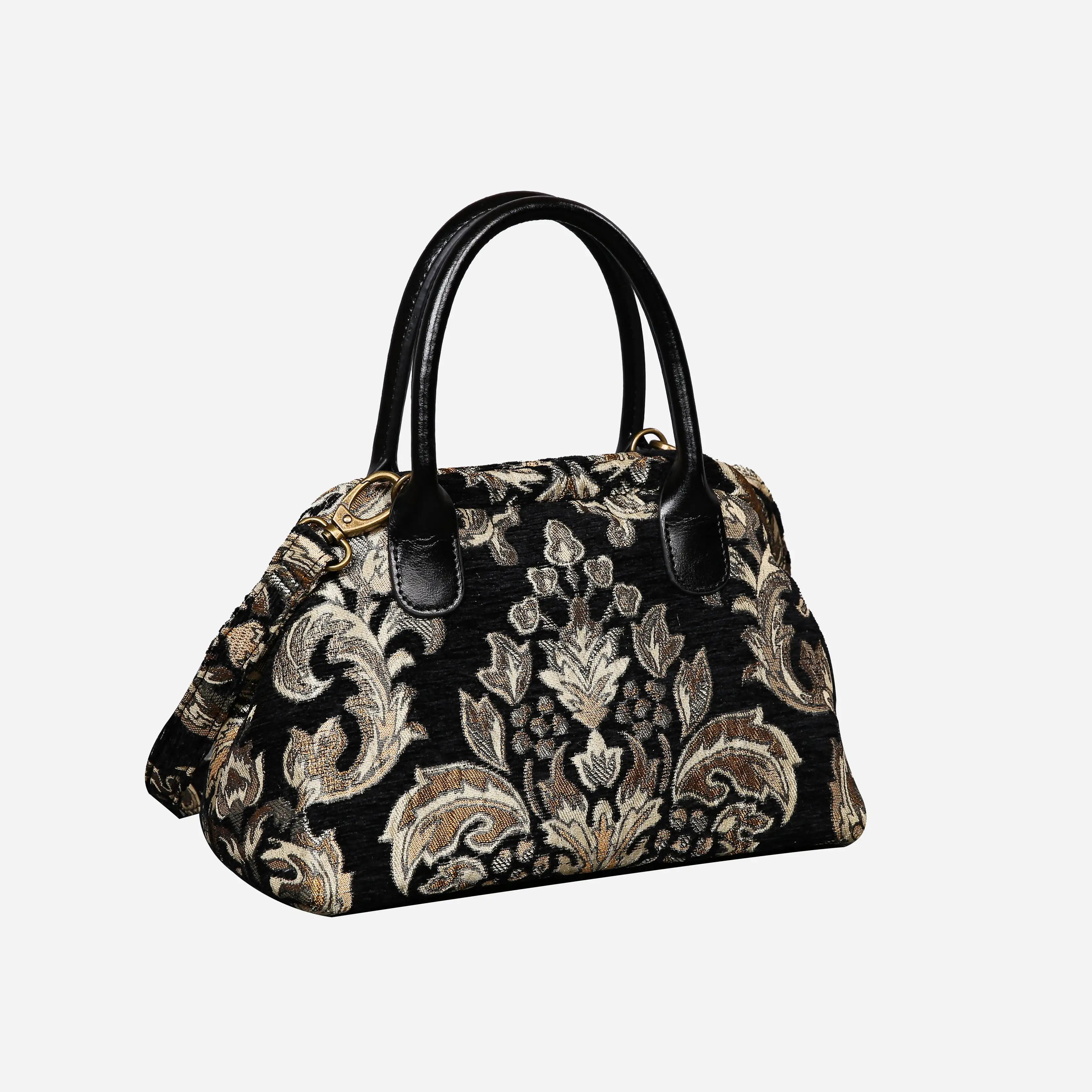 Victorian Blossom BLK-GOLD Carpet Satchel carpet bag MCW Handmade of America front