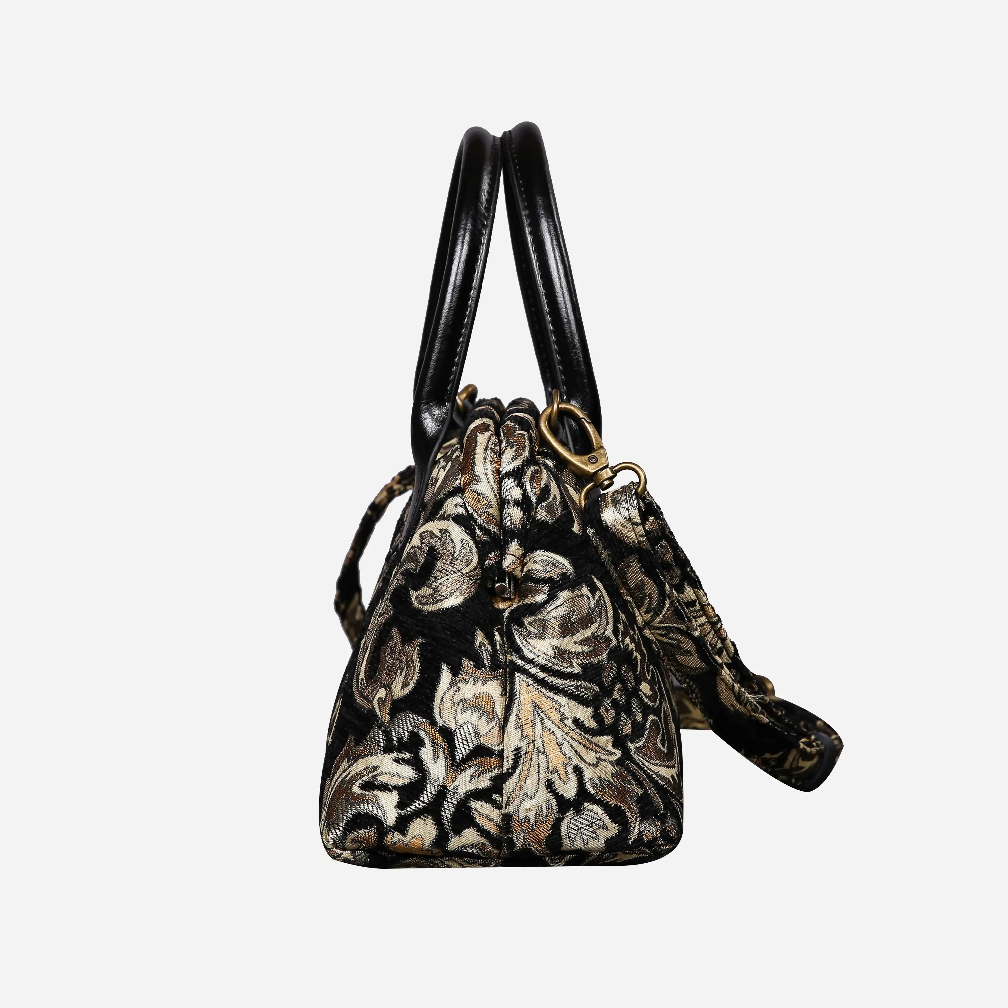 Victorian Blossom BLK-GOLD Carpet Satchel carpet bag MCW Handmade of America side