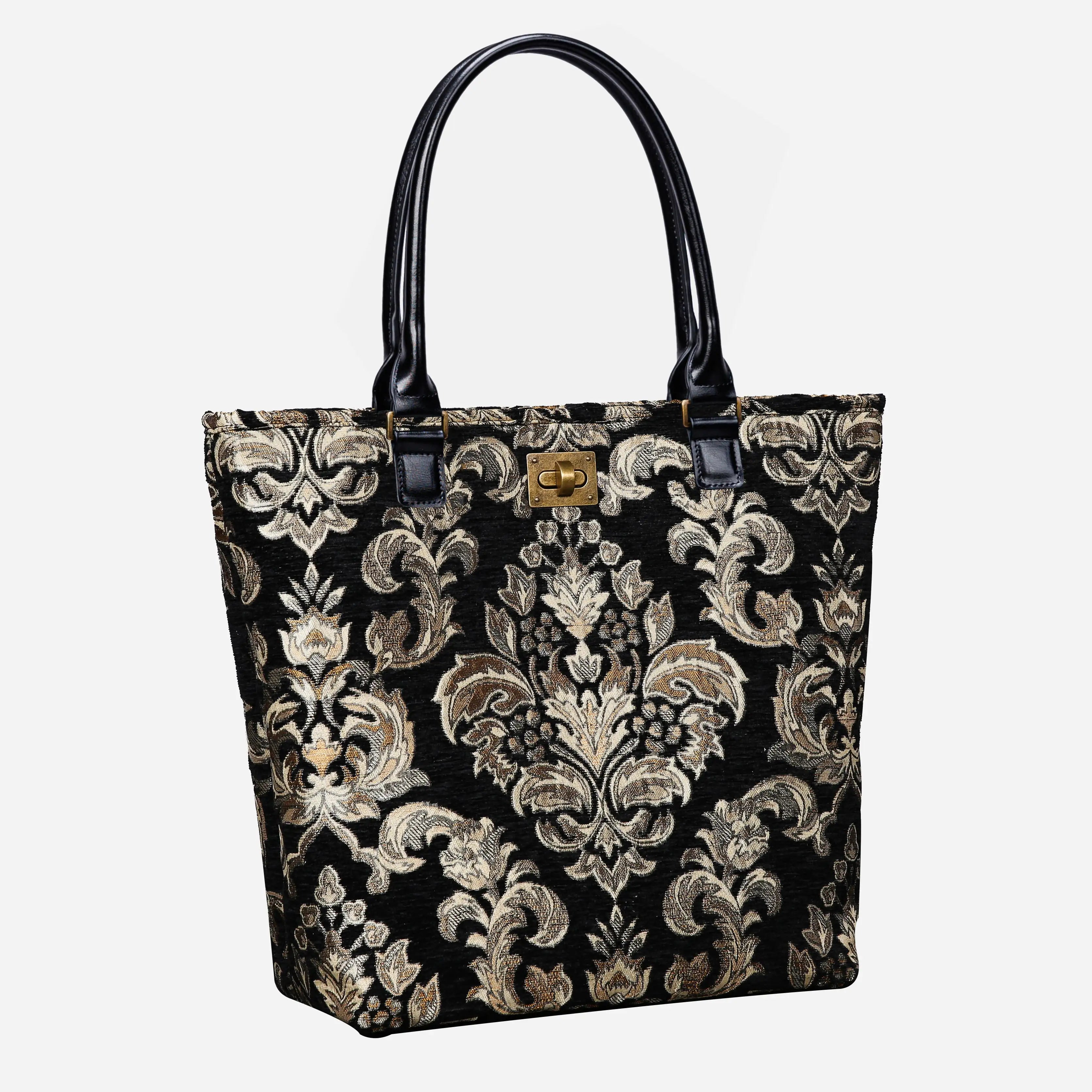 Victorian Blossom Black Gold Carpet Tote Shopper of America main
