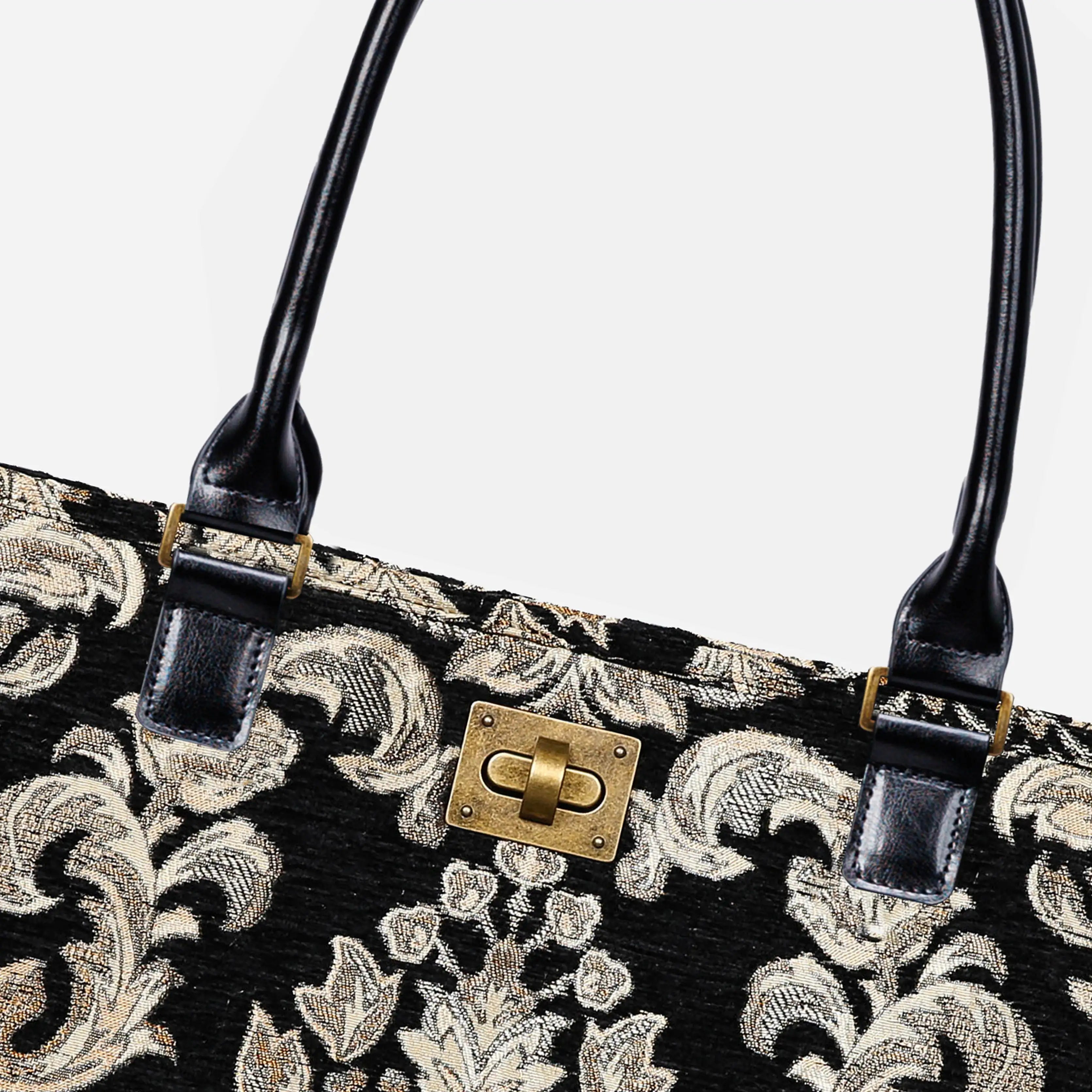 Victorian Blossom Black Gold Carpet Tote Shopper of America closure