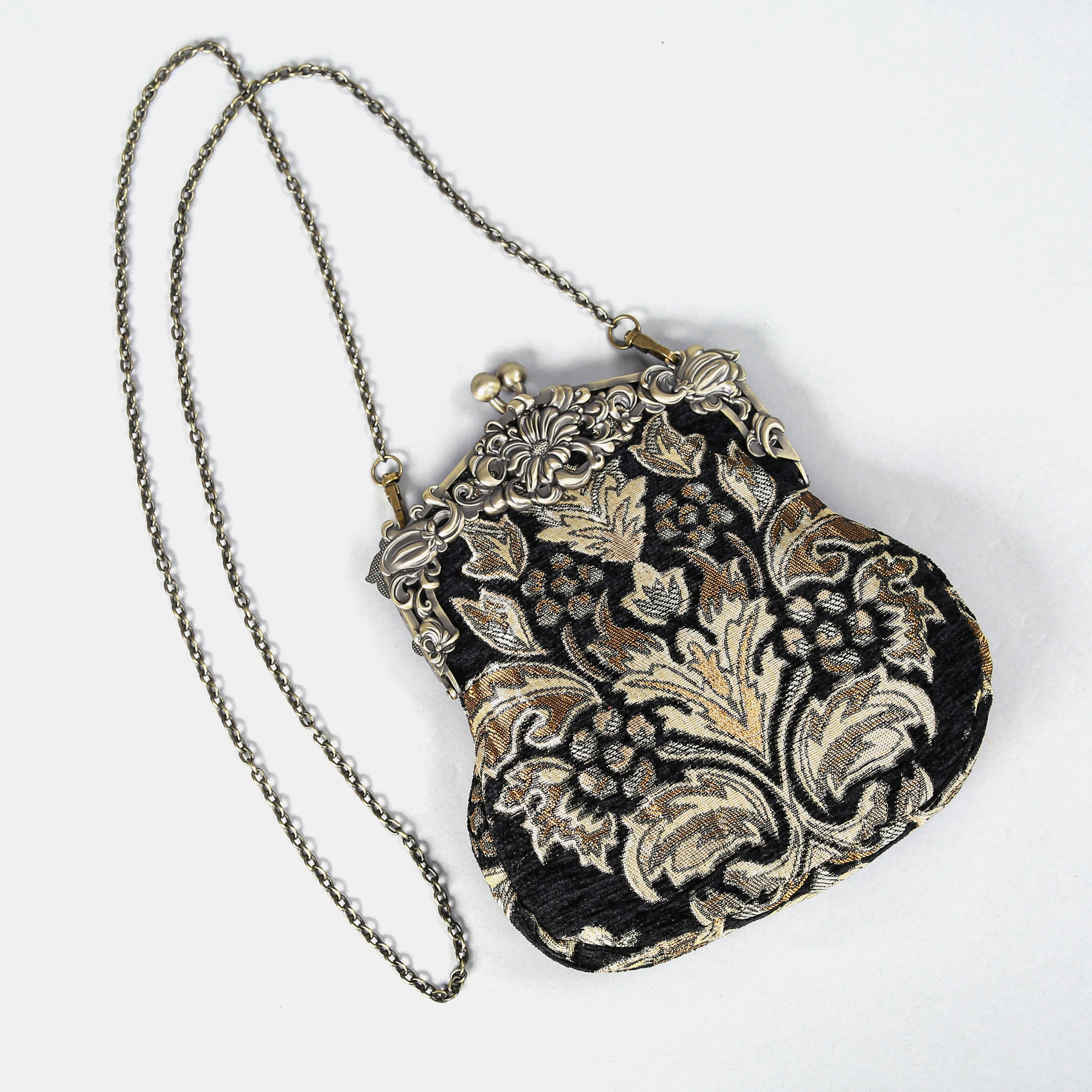 VB Blk-Gold Chatelaine Purse Large carpet bag of America with long chain