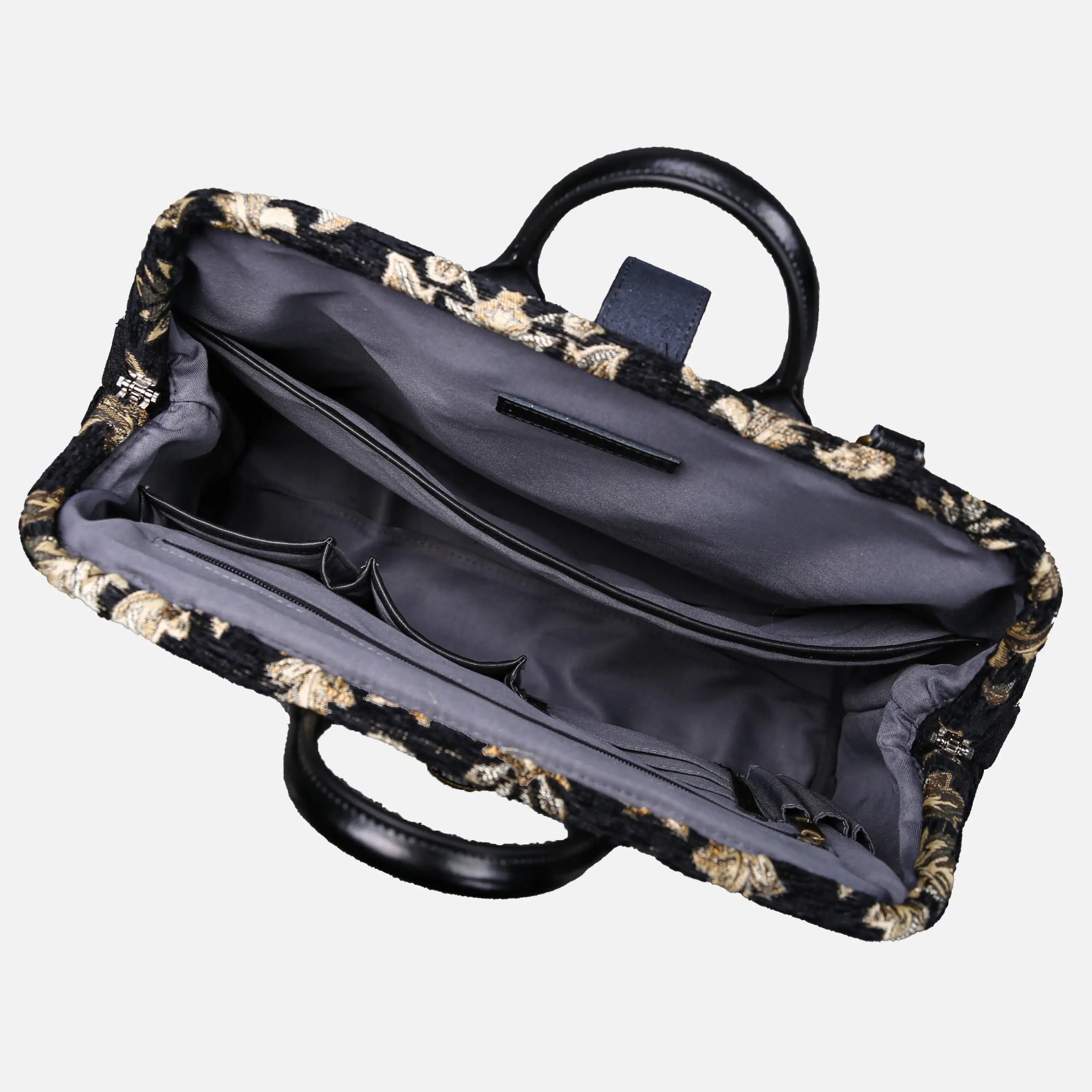 Victorian Blossom Black Gold Laptop Work Bag carpet bag of America inside