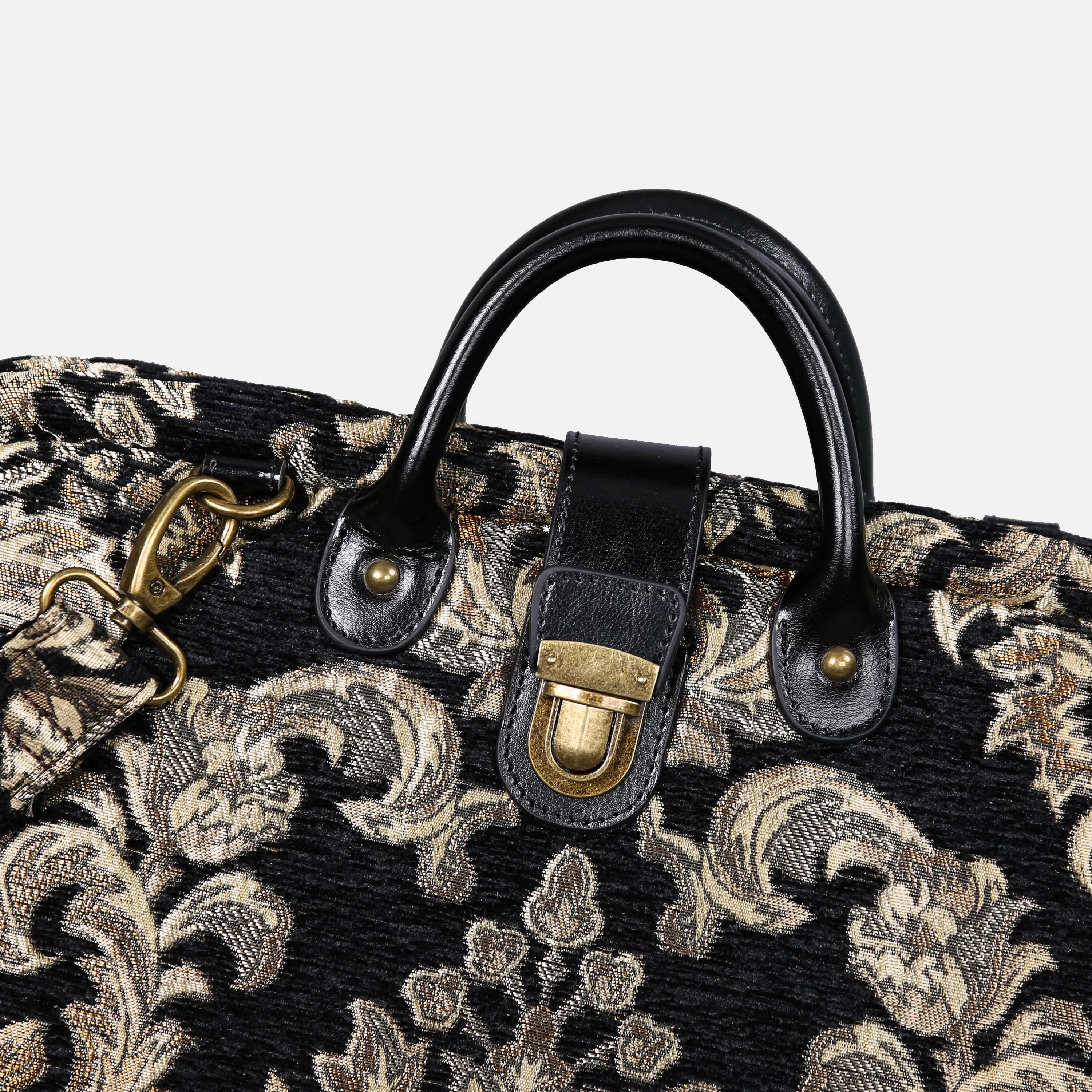 Victorian Blossom Black Gold Laptop Work Bag carpet bag of America handle