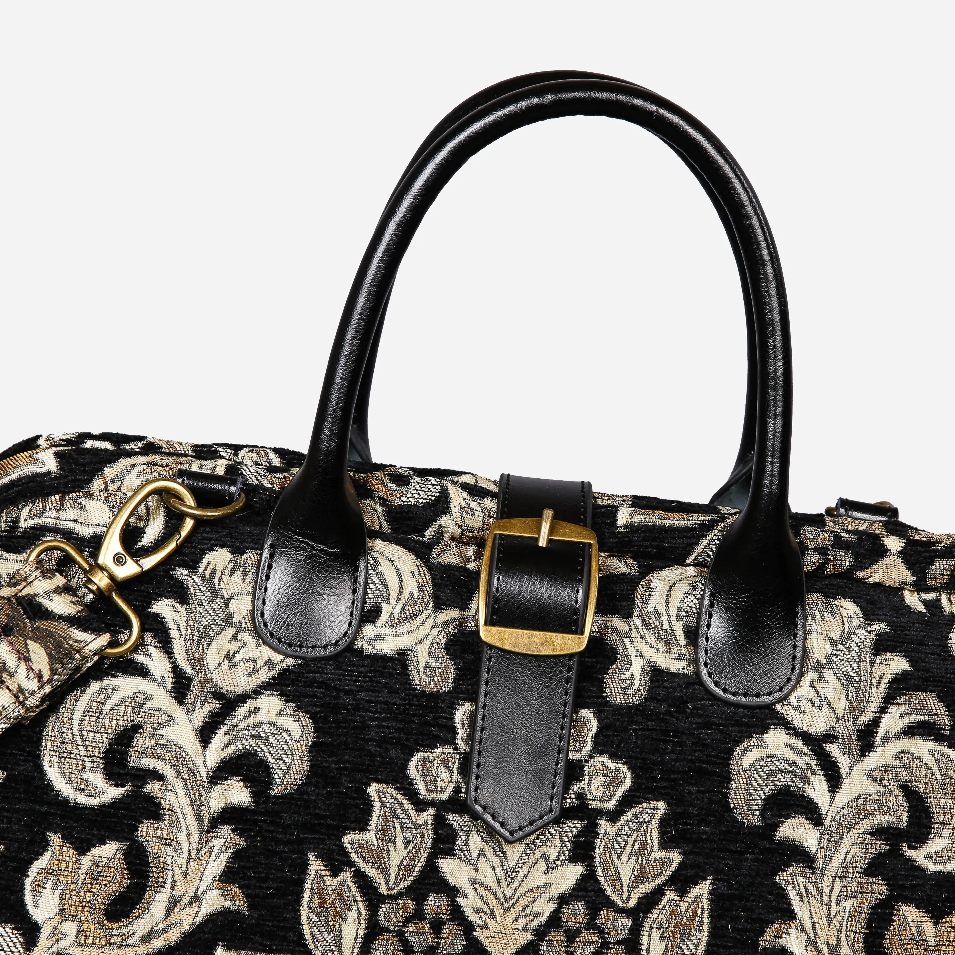 Victorian Blossom Black-Gold Mary Poppins Weekender Carpetbag buckle