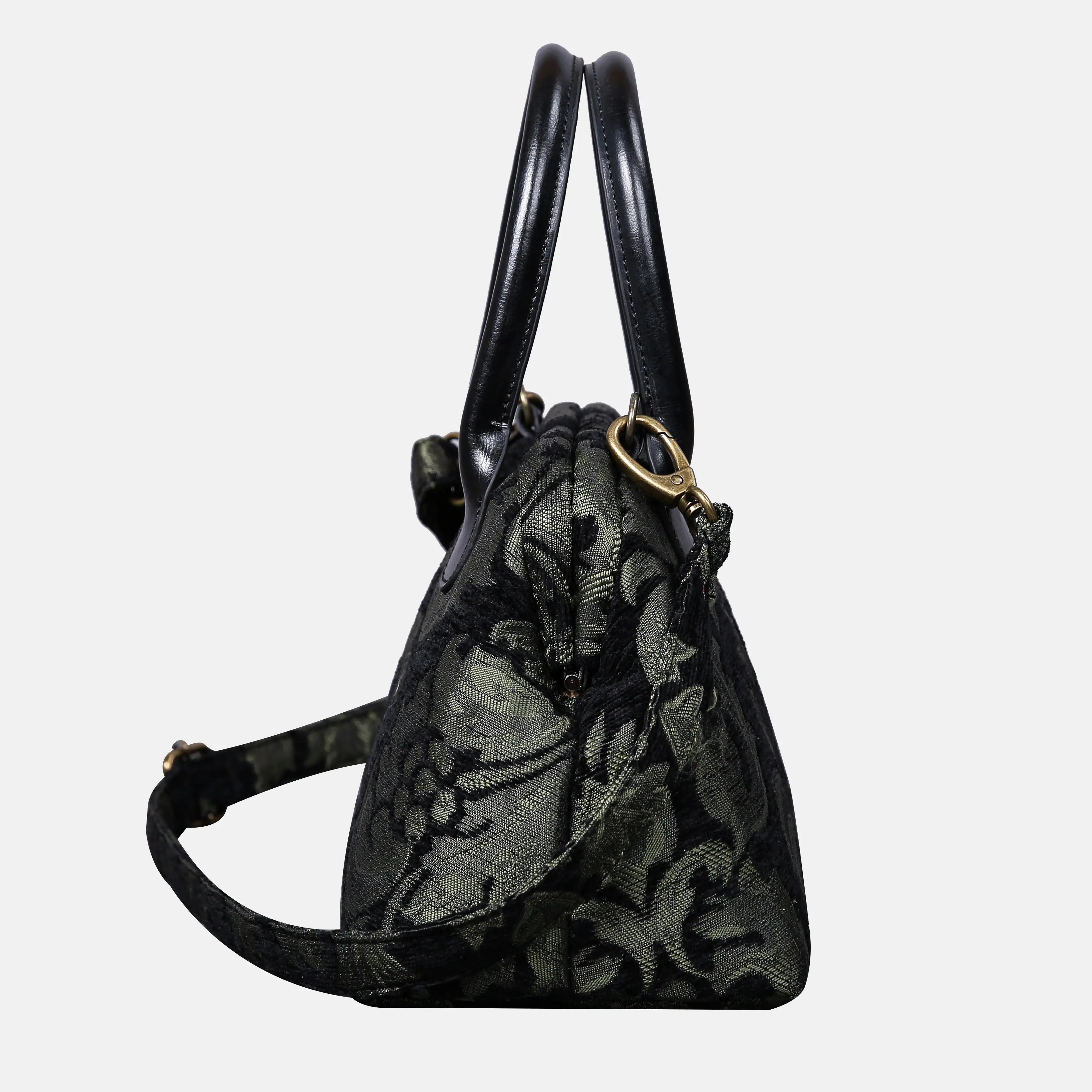 Victorian Blossom Black/Green Carpet Satchel carpet bag MCW Handmade of America side