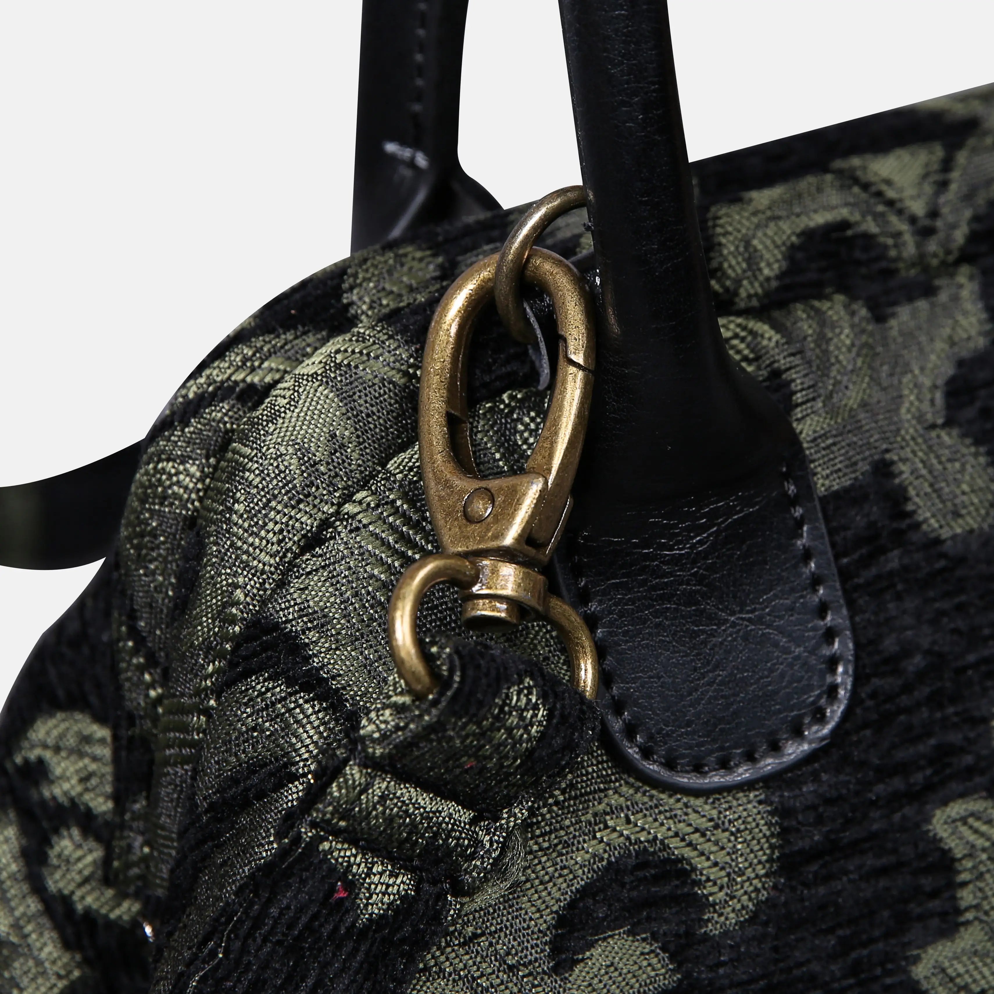 Victorian Blossom Black/Green Carpet Satchel carpet bag MCW Handmade of America buckle