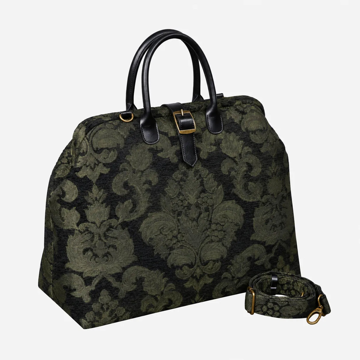 Victorian Blossom Black Green Mary Poppins Weekender Carpetbag with shoulder strap