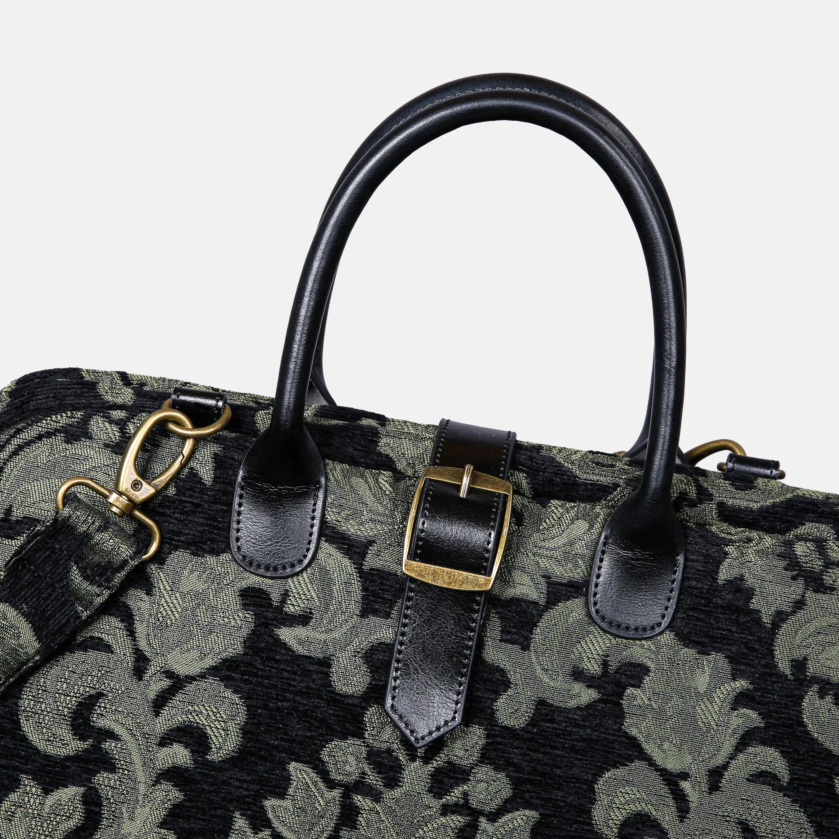 Victorian Blossom Black Green Mary Poppins Weekender Carpetbag buckle