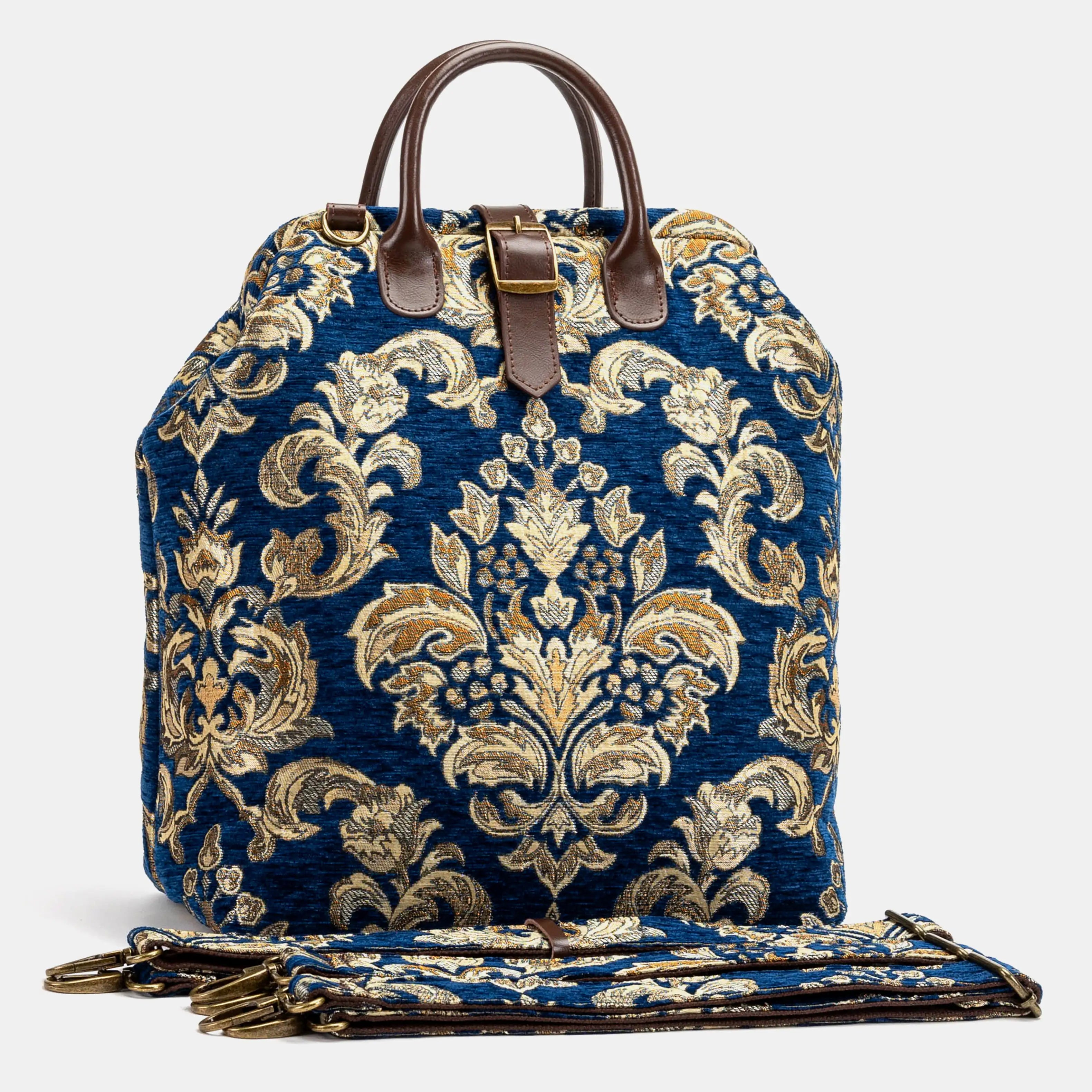 Victorian Blossom Blue/Gold Carpet Laptop Backpack of America  with stripes