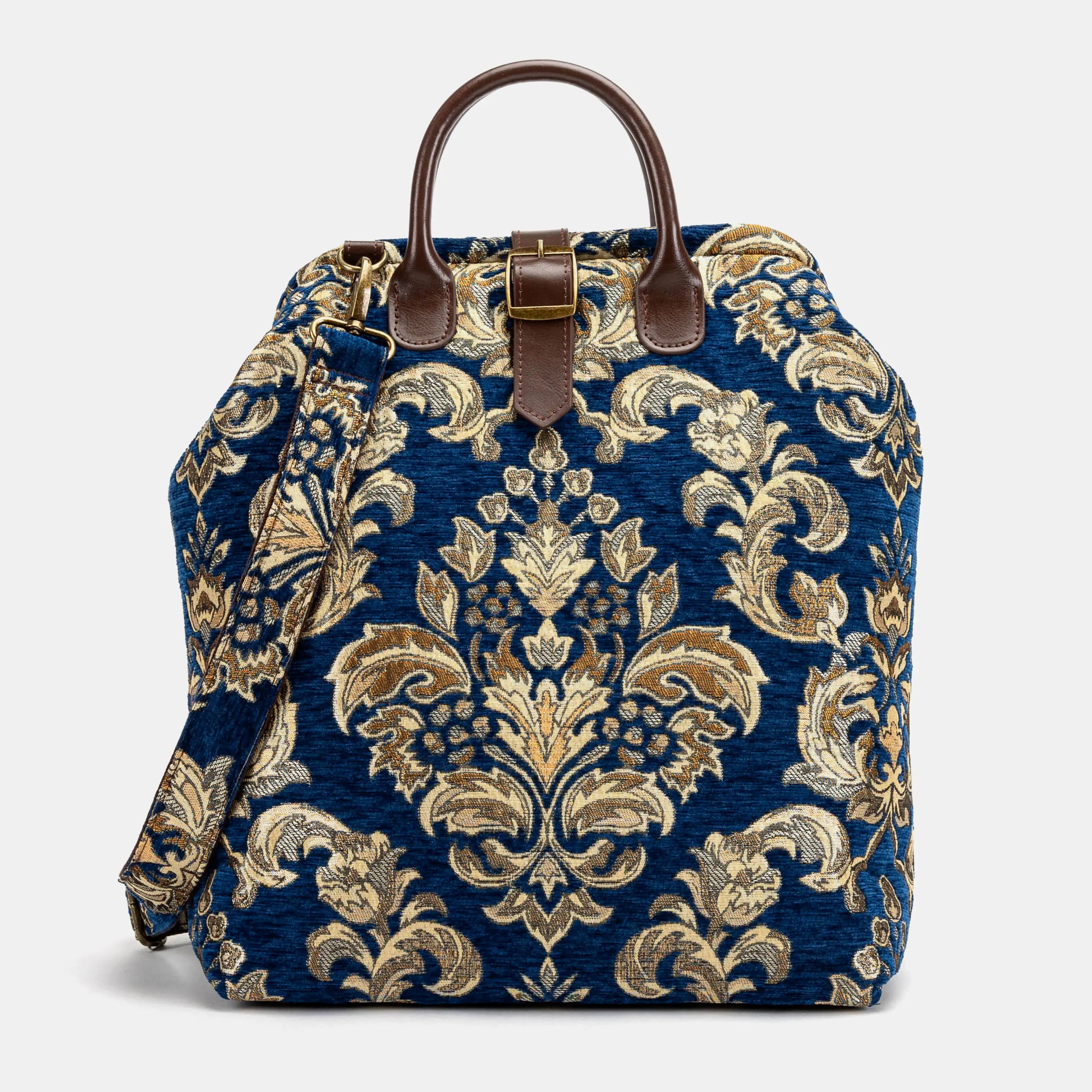 Victorian Blossom Blue/Gold Carpet Laptop Backpack of America  front