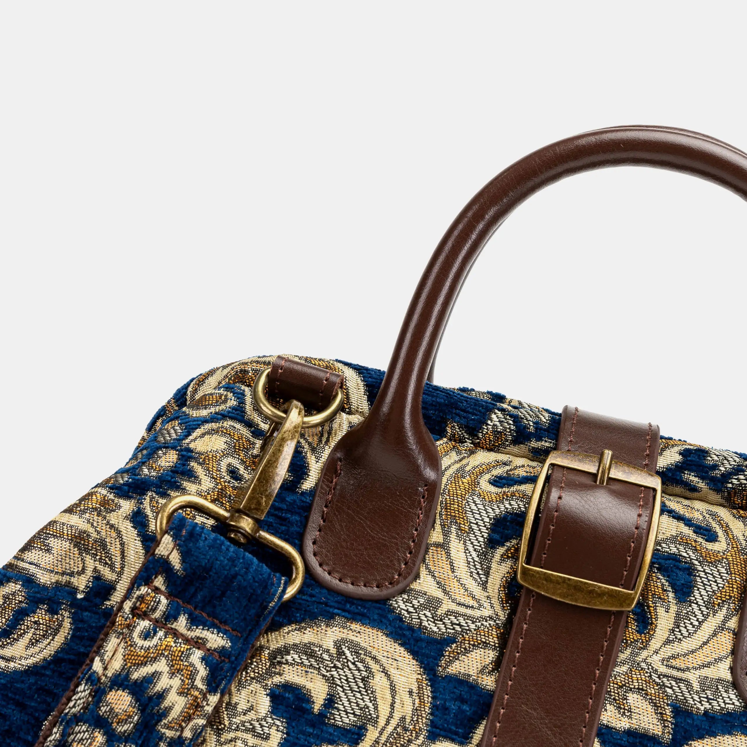 Victorian Blossom Blue/Gold Carpet Laptop Backpack of America  buckle