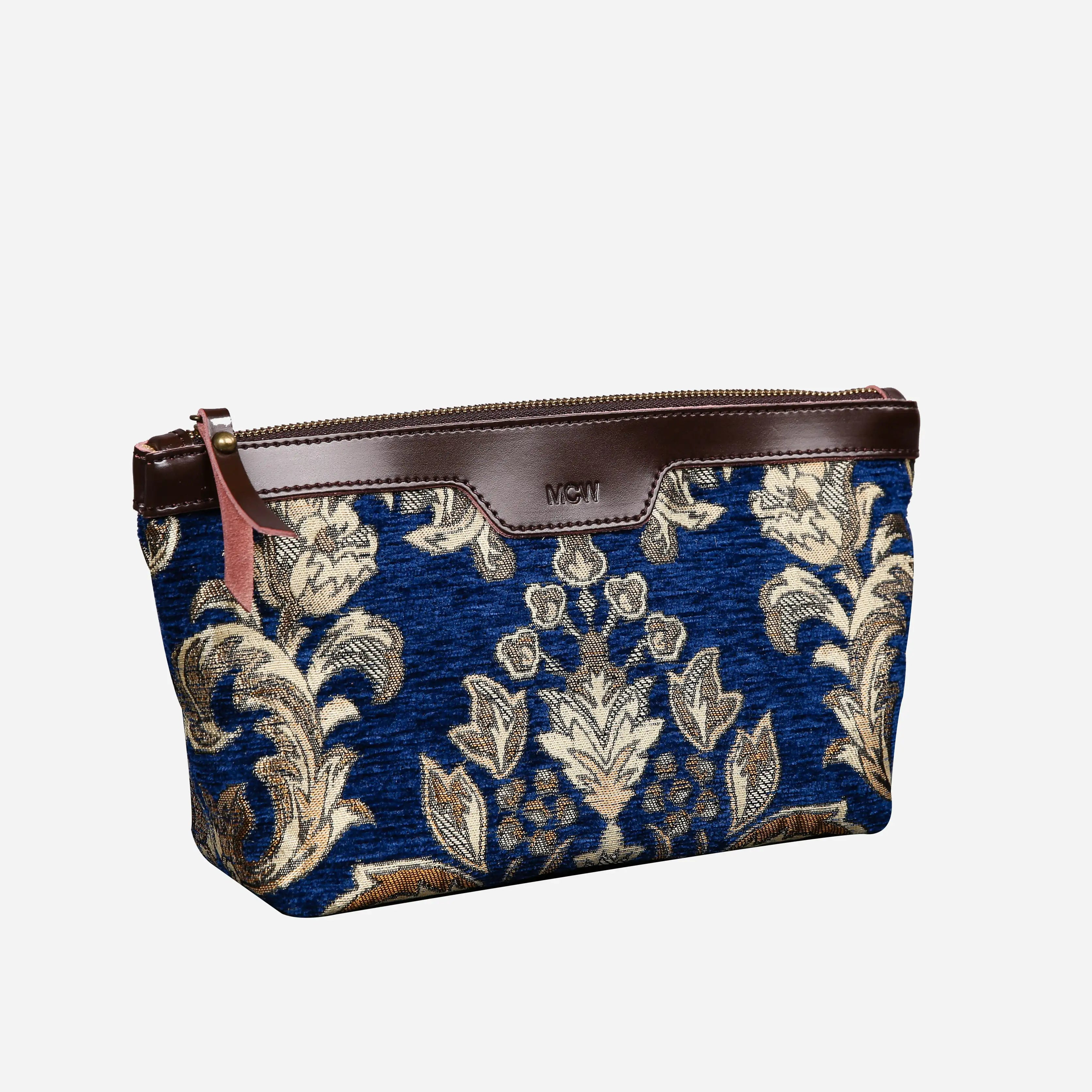 Victorian Blossom Blue Gold Carpet Makeup Bag Carpetbag of America front