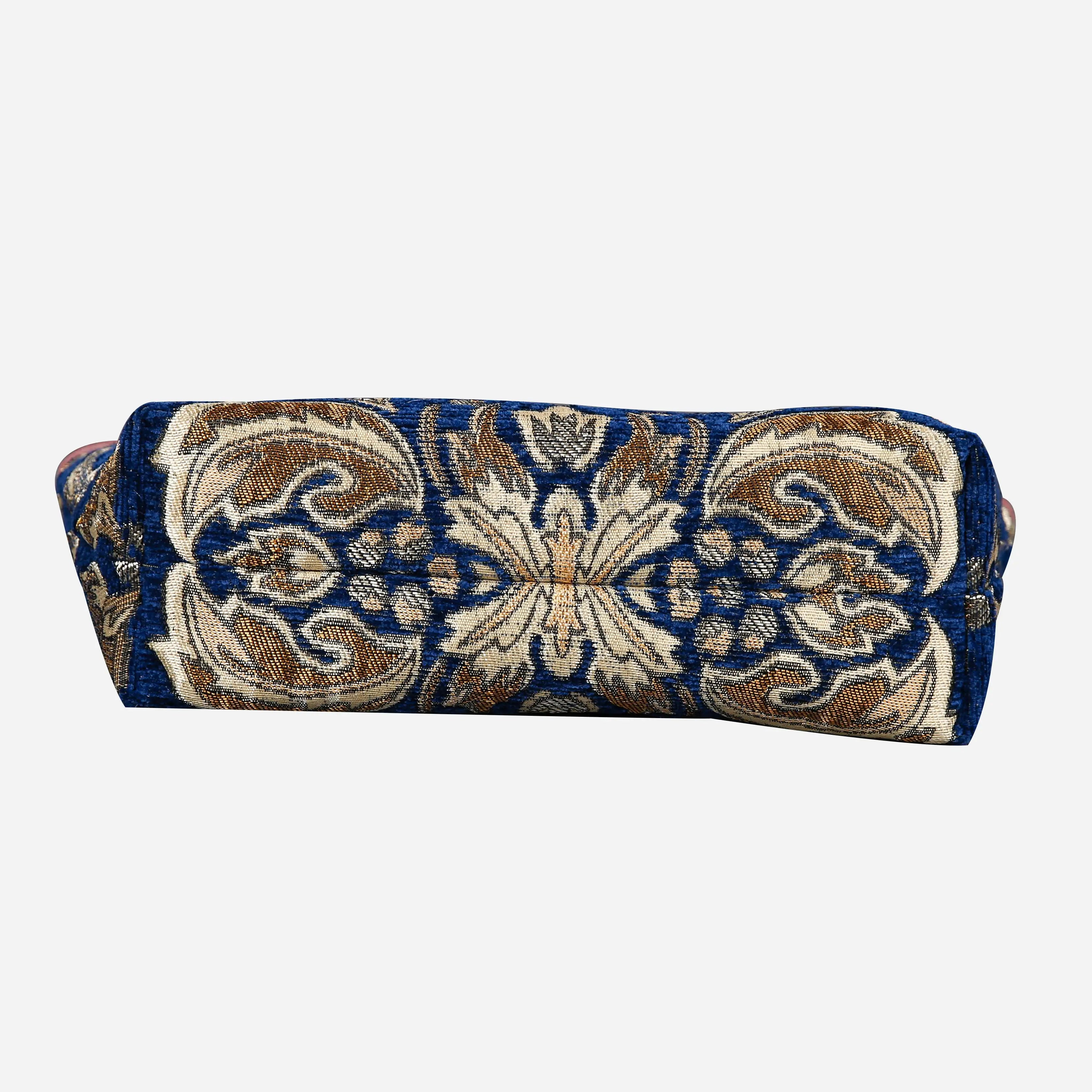 Victorian Blossom Blue Gold Carpet Makeup Bag Carpetbag of America bottom