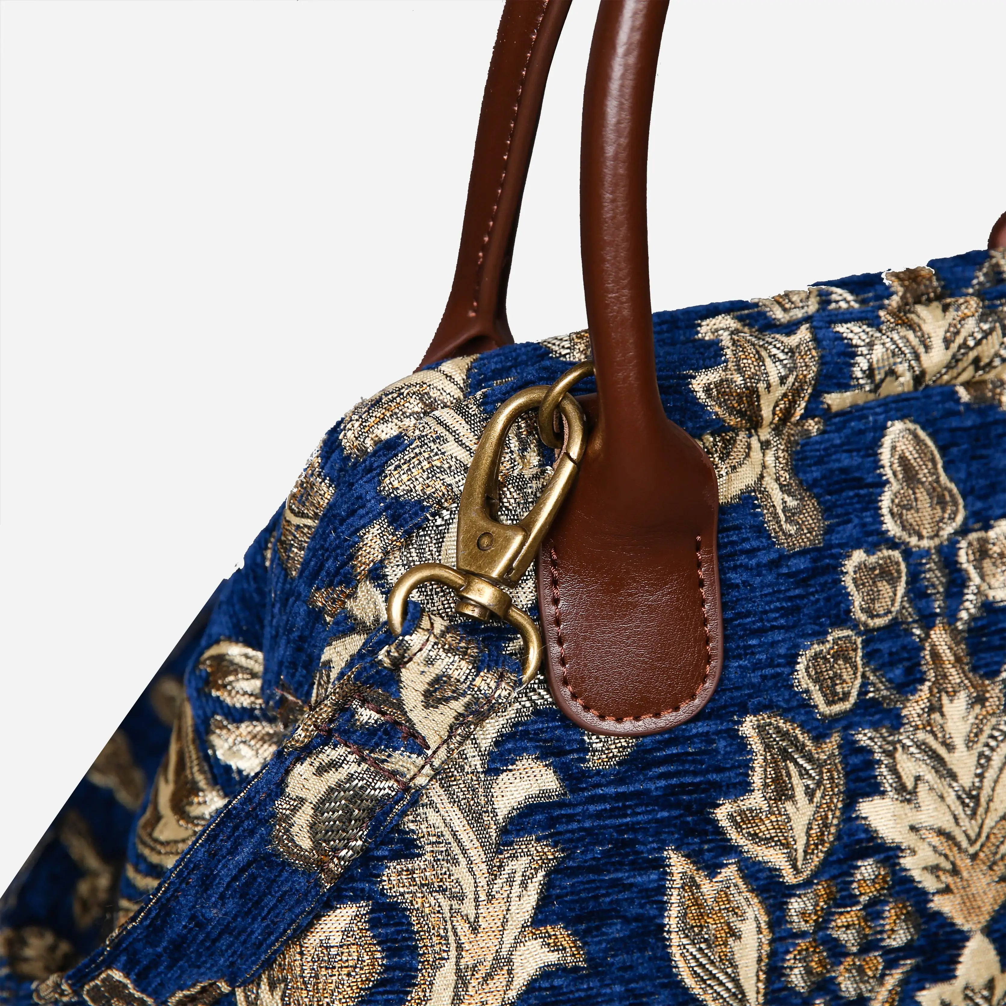 Victorian Blossom BLUE-GOLD Carpet Satchel carpet bag MCW Handmade of America buckle