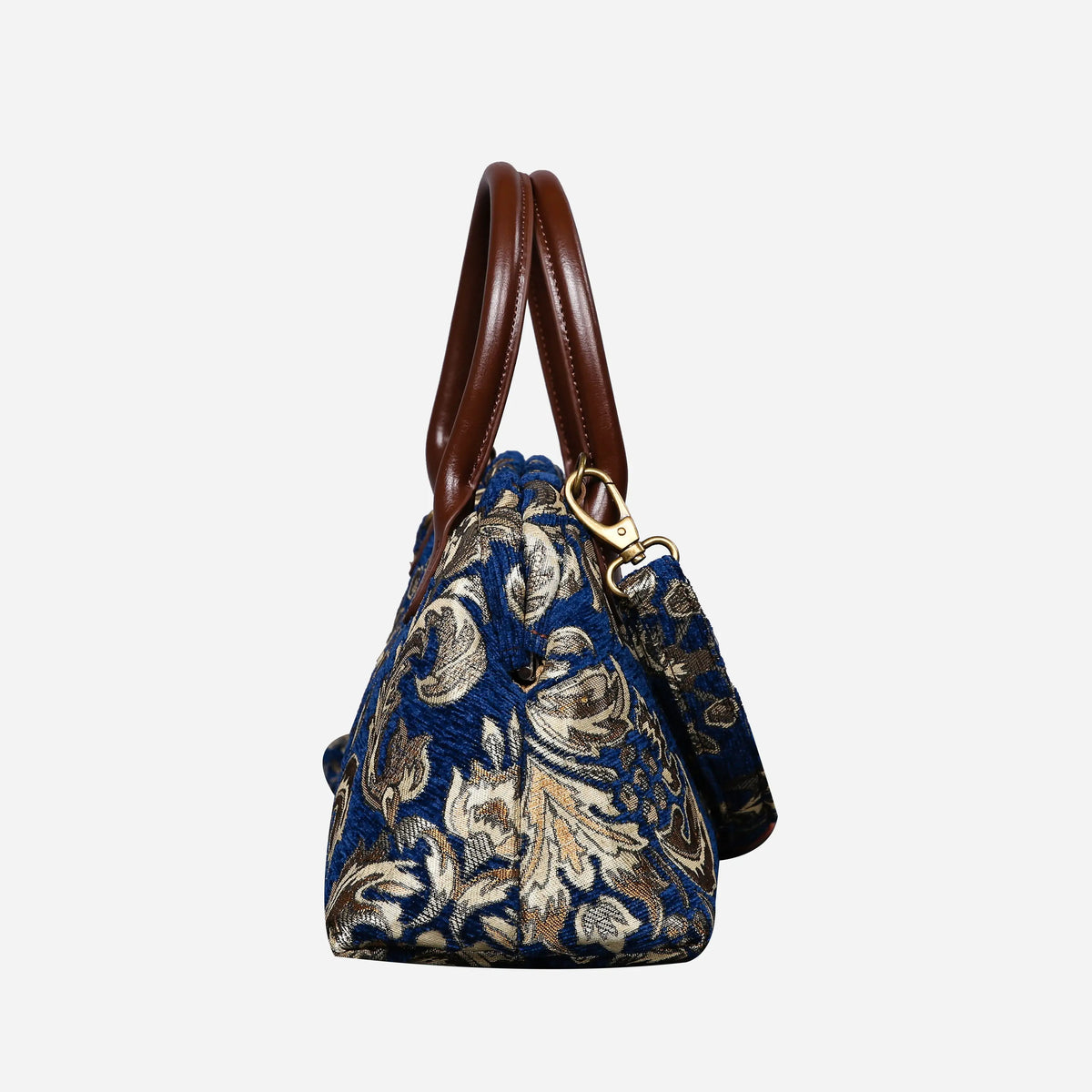 Victorian Blossom BLUE-GOLD Carpet Satchel carpet bag MCW Handmade of America side