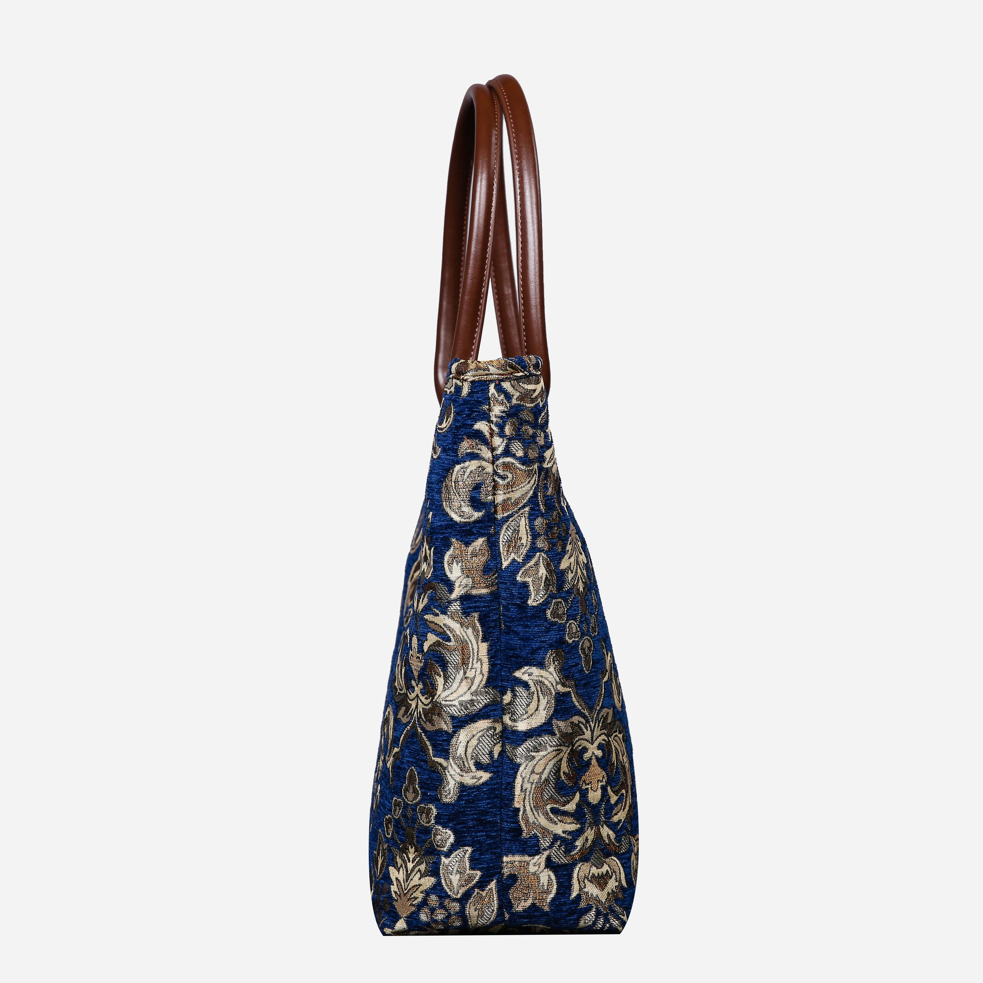 Victorian Blossom Blue gold Carpet Tote Shopper Carpetbag of America side