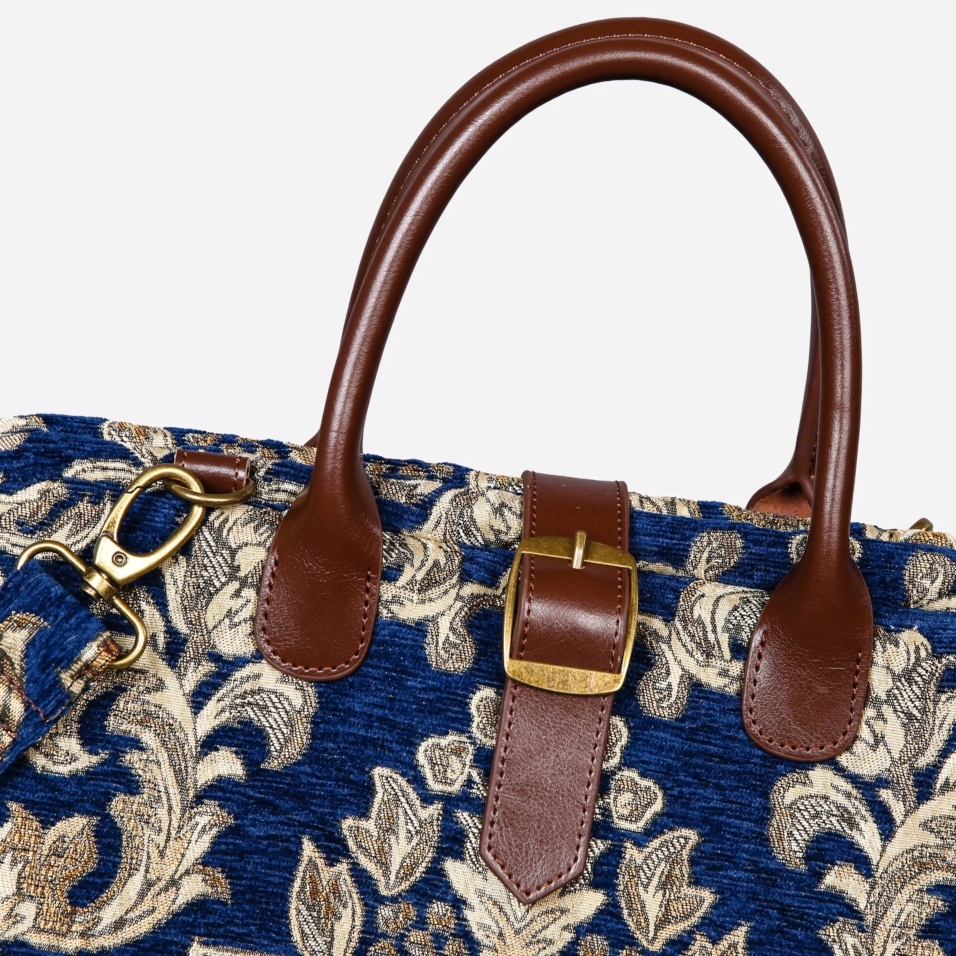 Victorian Blossom Blue-Gold Mary Poppins Weekender Carpetbag buckle