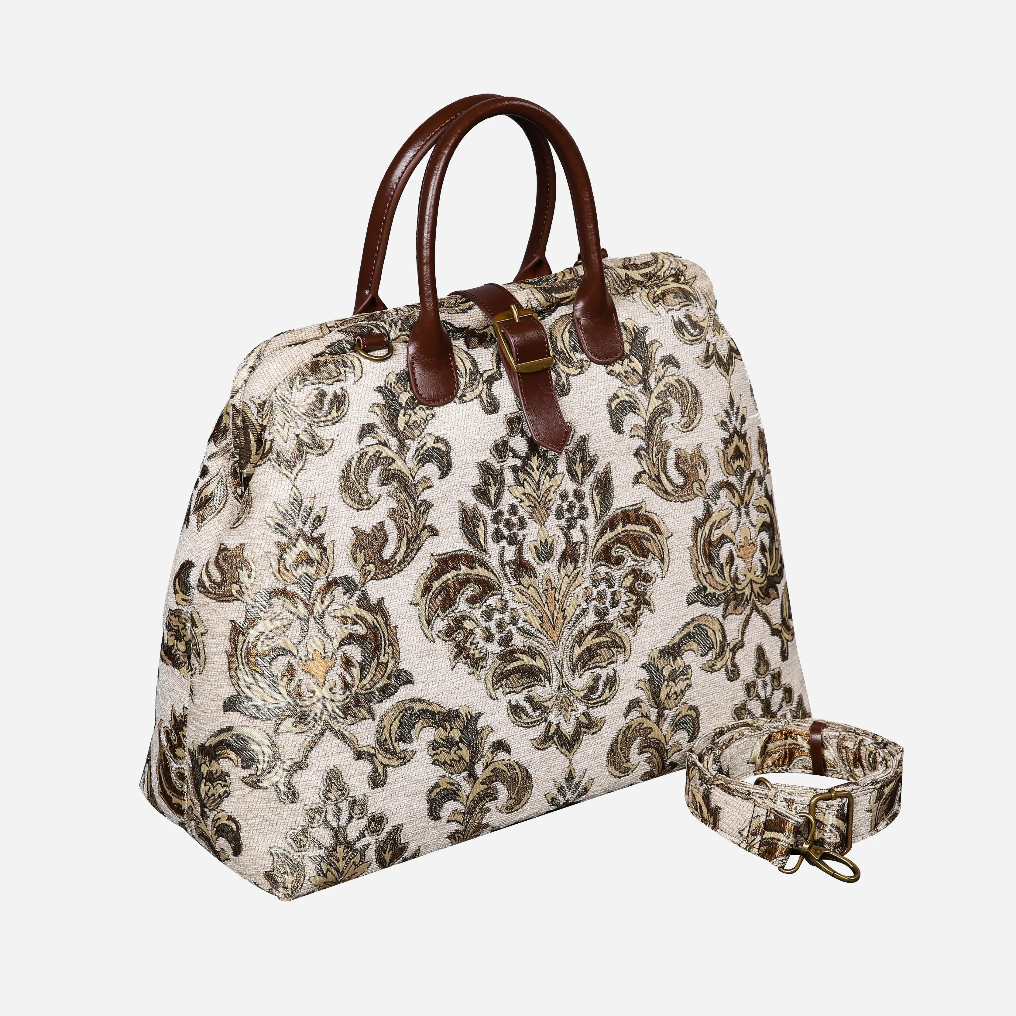 Victorian Blossom Cream-Gold Mary Poppins Weekender Carpetbag  with shoulder strap