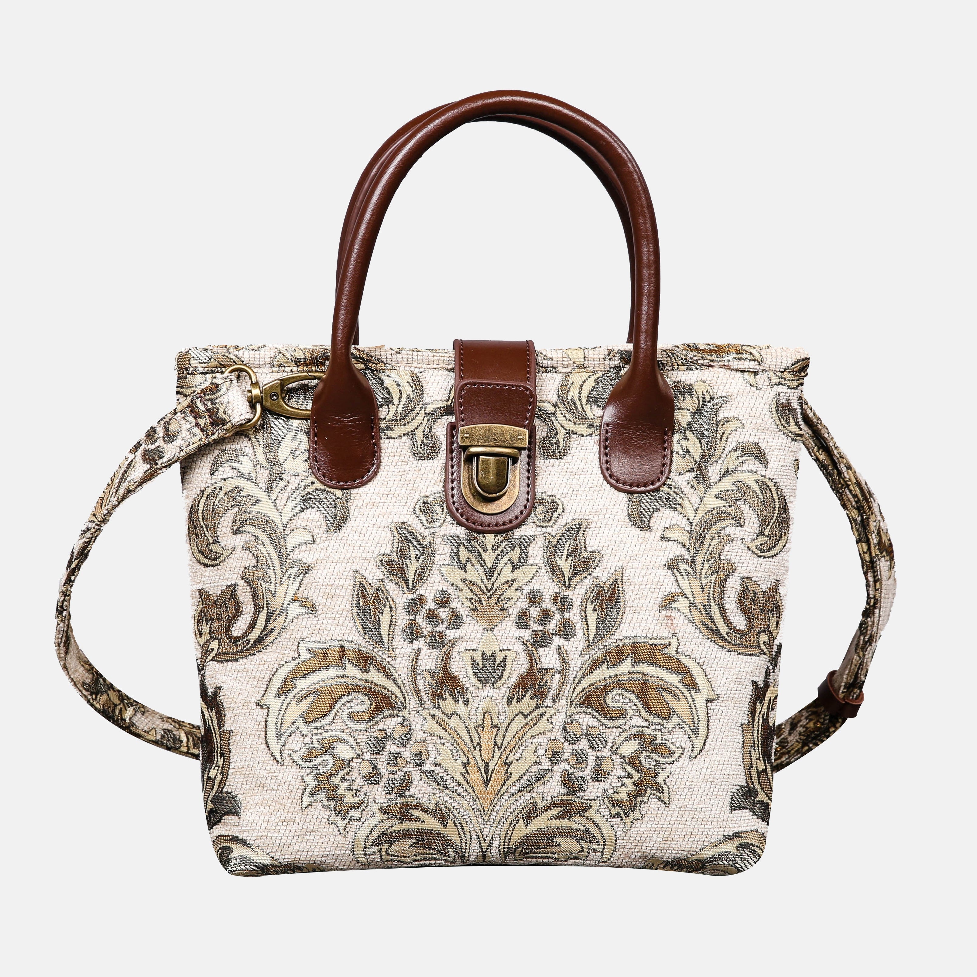 Victorian Blossom Cream-Gold Tuck Lock Carpet Satchel carpet bag MCW Handmade of America main