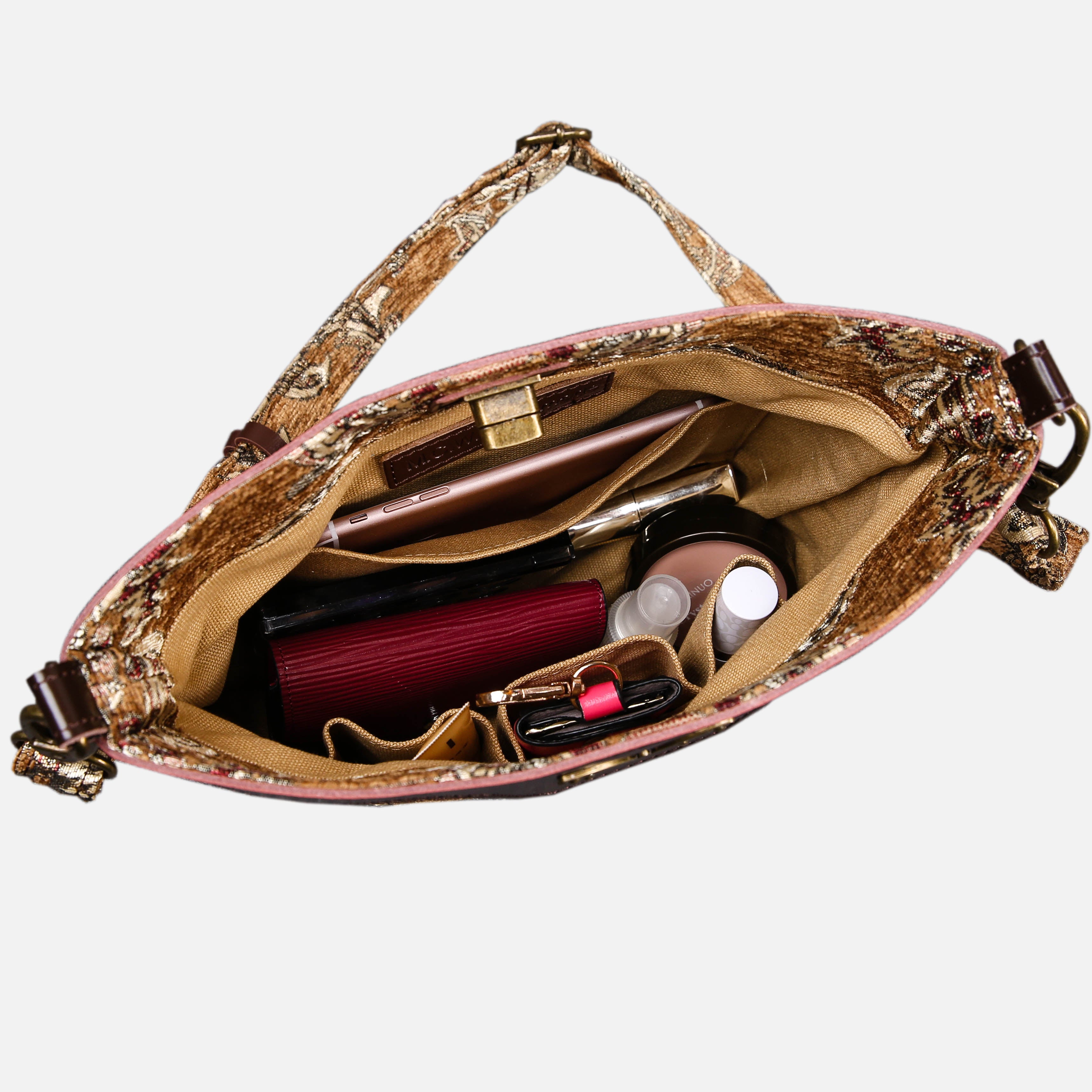 Victorian Blossom Gold-Gold Carpet Crossbody Bag carpet bag MCW Handmade in use
