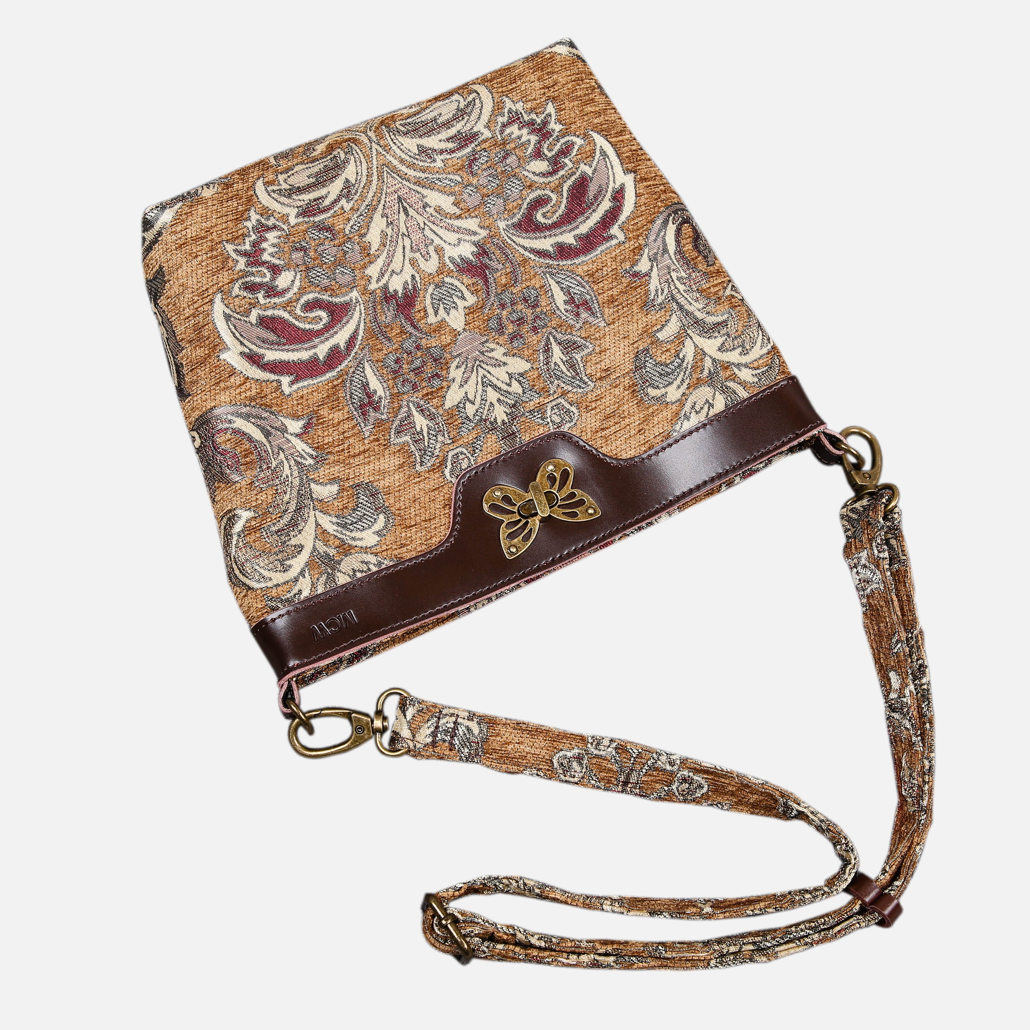 Victorian Blossom Gold-Gold Carpet Crossbody Bag carpet bag MCW Handmade lay flat