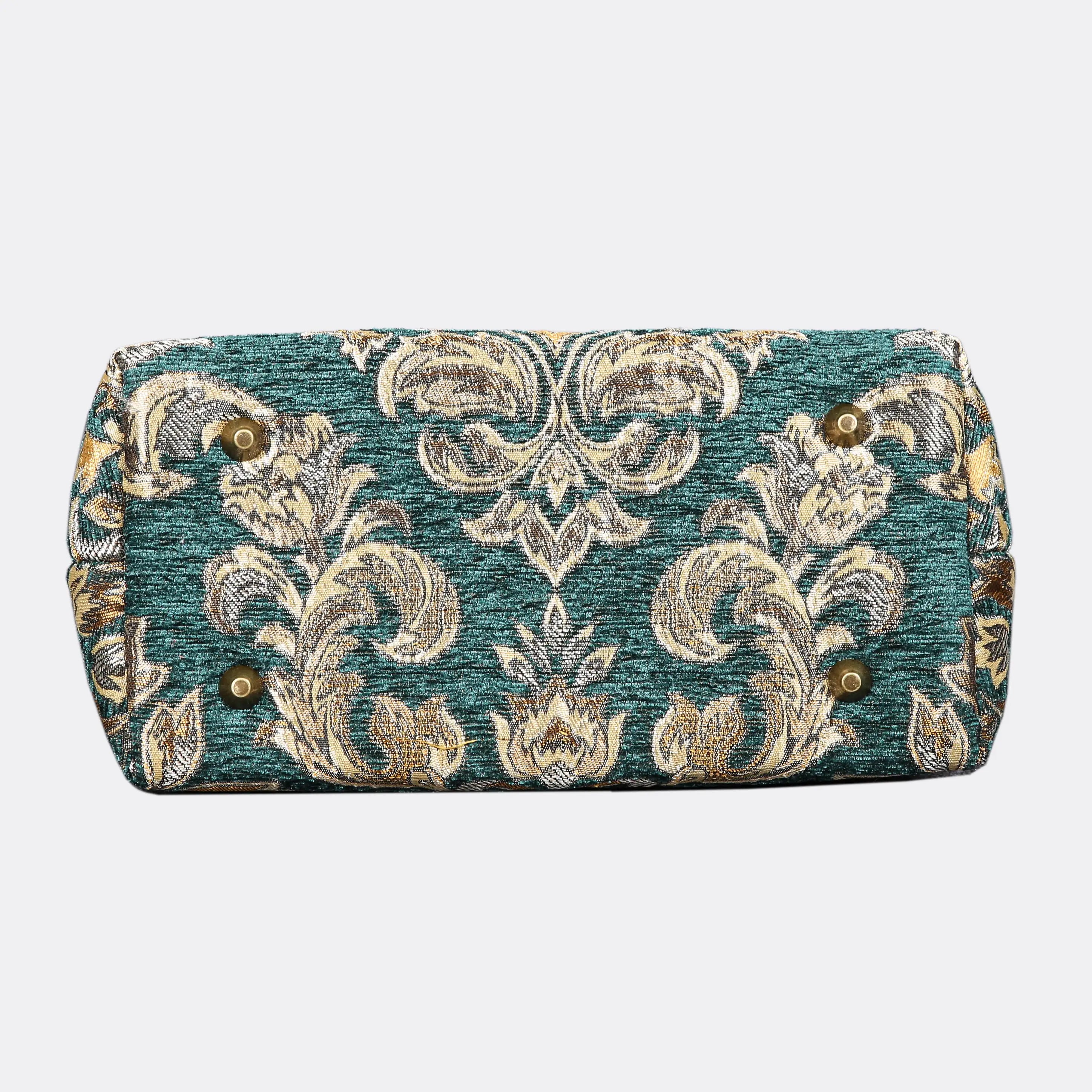 Victorian Blossom Green/Gold Carpet Satchel carpet bag MCW Handmade of America bottom