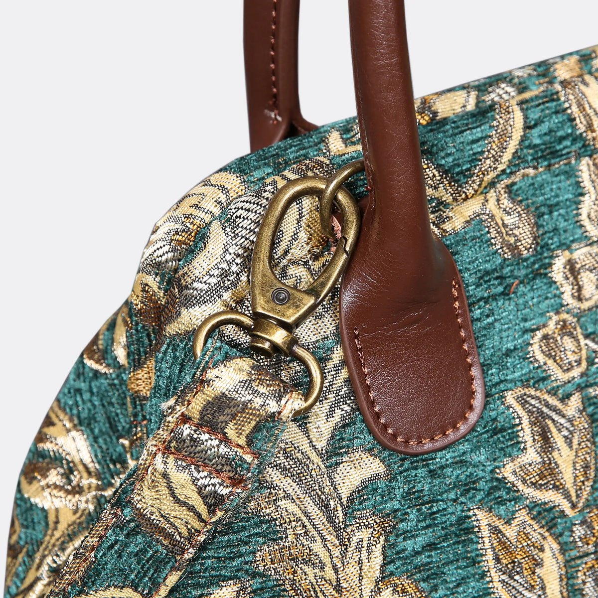 Victorian Blossom Green/Gold Carpet Satchel carpet bag MCW Handmade of America buckle