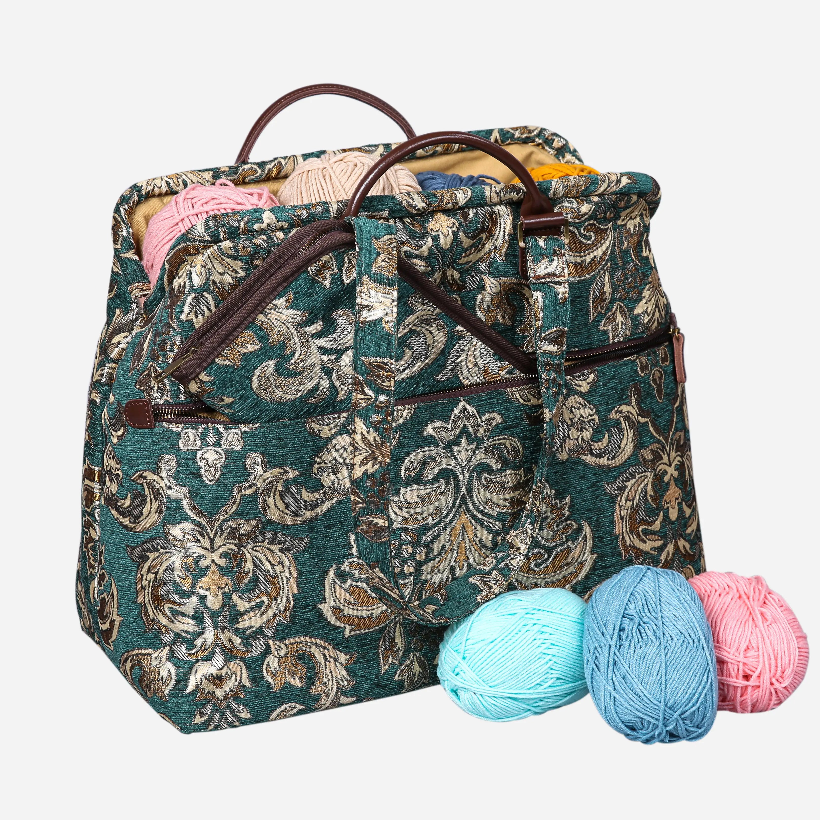 Victorian Blossom Green-Gold Knitting Project Bag  of America front side