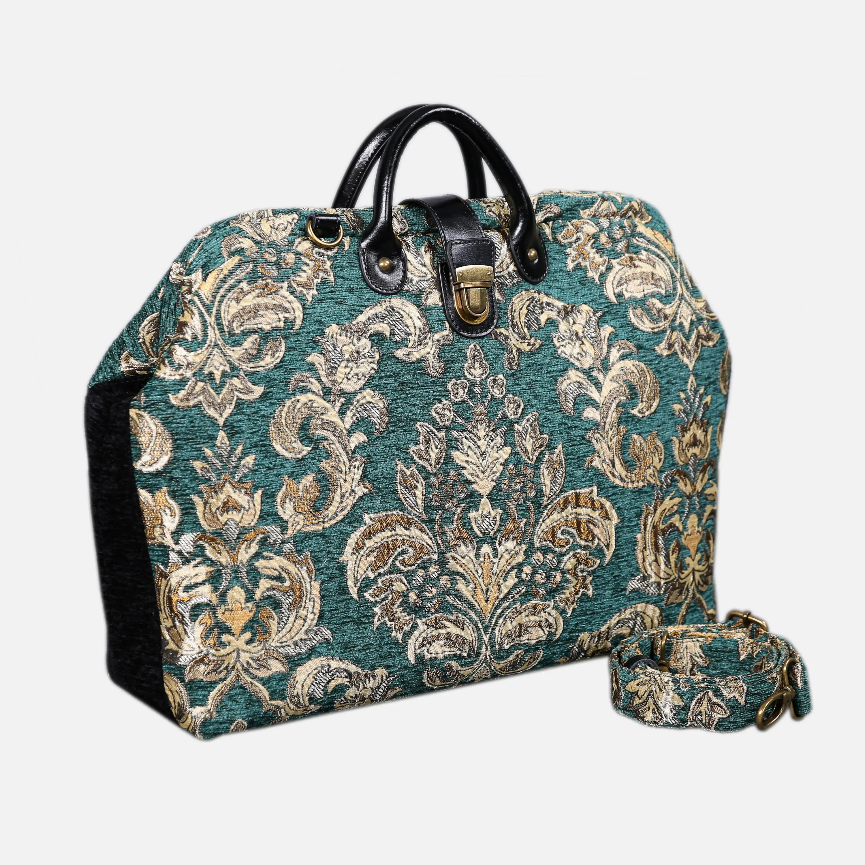 Luxury Damask Blue carpet bag  of America with shoulder strap