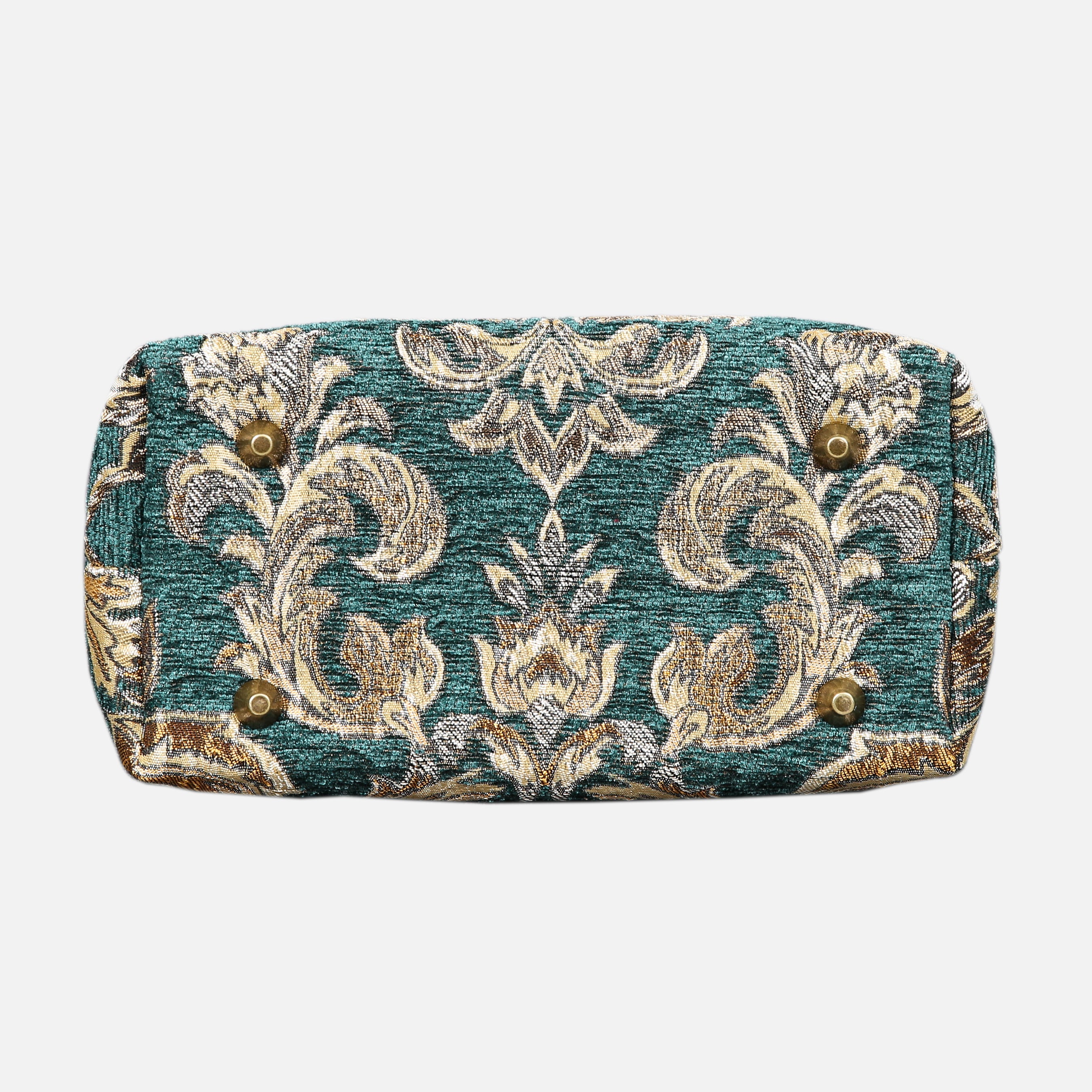 Blossom Green/Gold Tuck Lock Carpet Satchel carpet bag MCW Handmade of America bottom