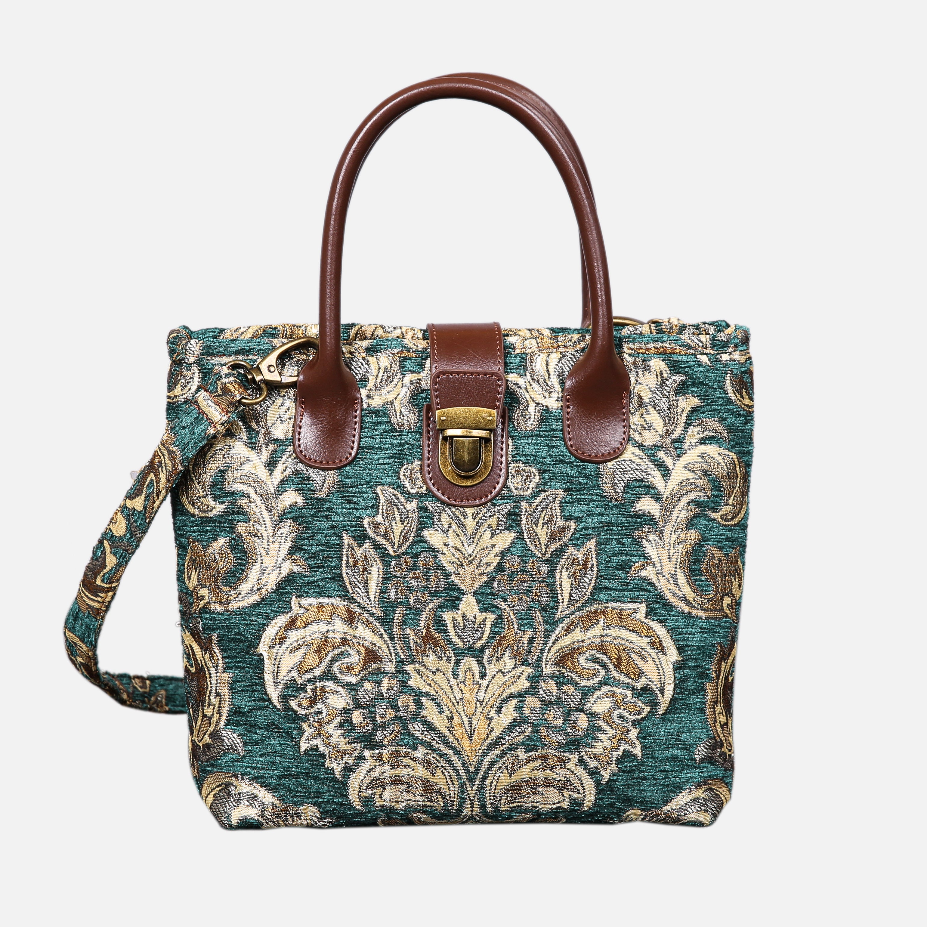 Blossom Green/Gold Tuck Lock Carpet Satchel carpet bag MCW Handmade of America main