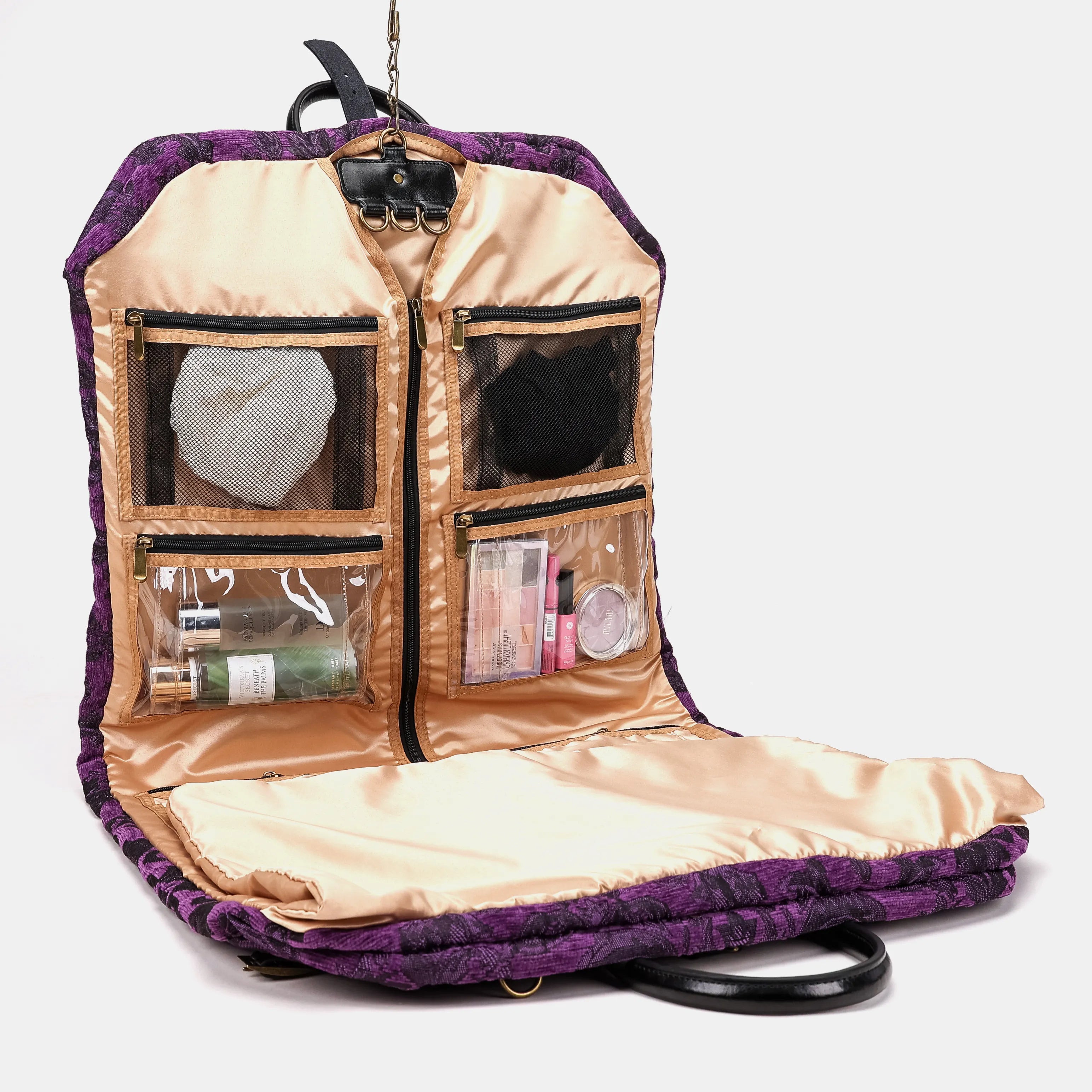 Victorian Blossom Purple Carpet Garment Bag Carpetbag of America inside