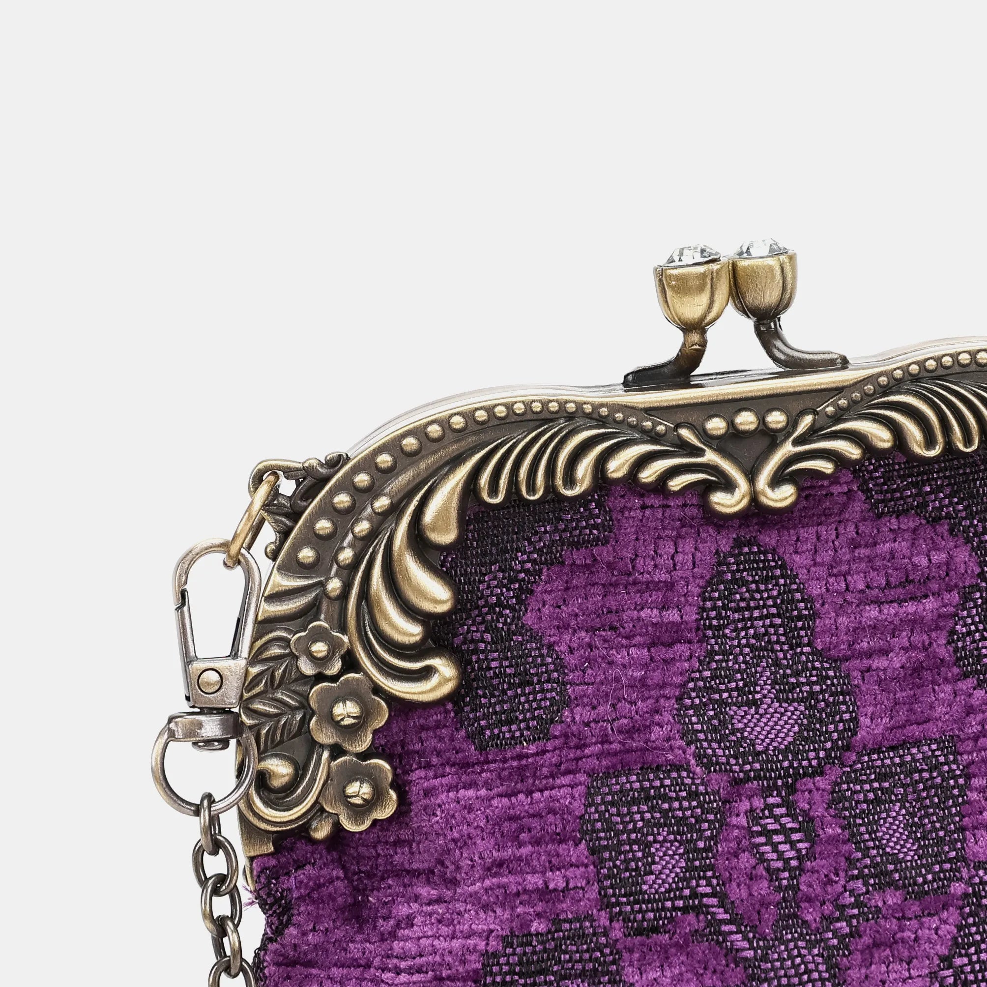 Victorian Blossom Purple Chatelaine Purse Medium Carpetbag of America-details