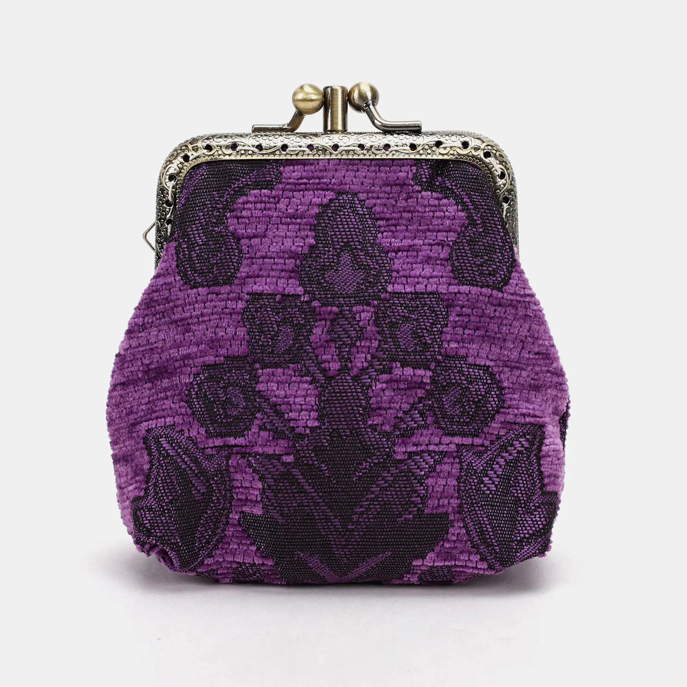 Victorian Blossom Purple Double Kiss Clasp Coin Purse Carpetbag of America front-1