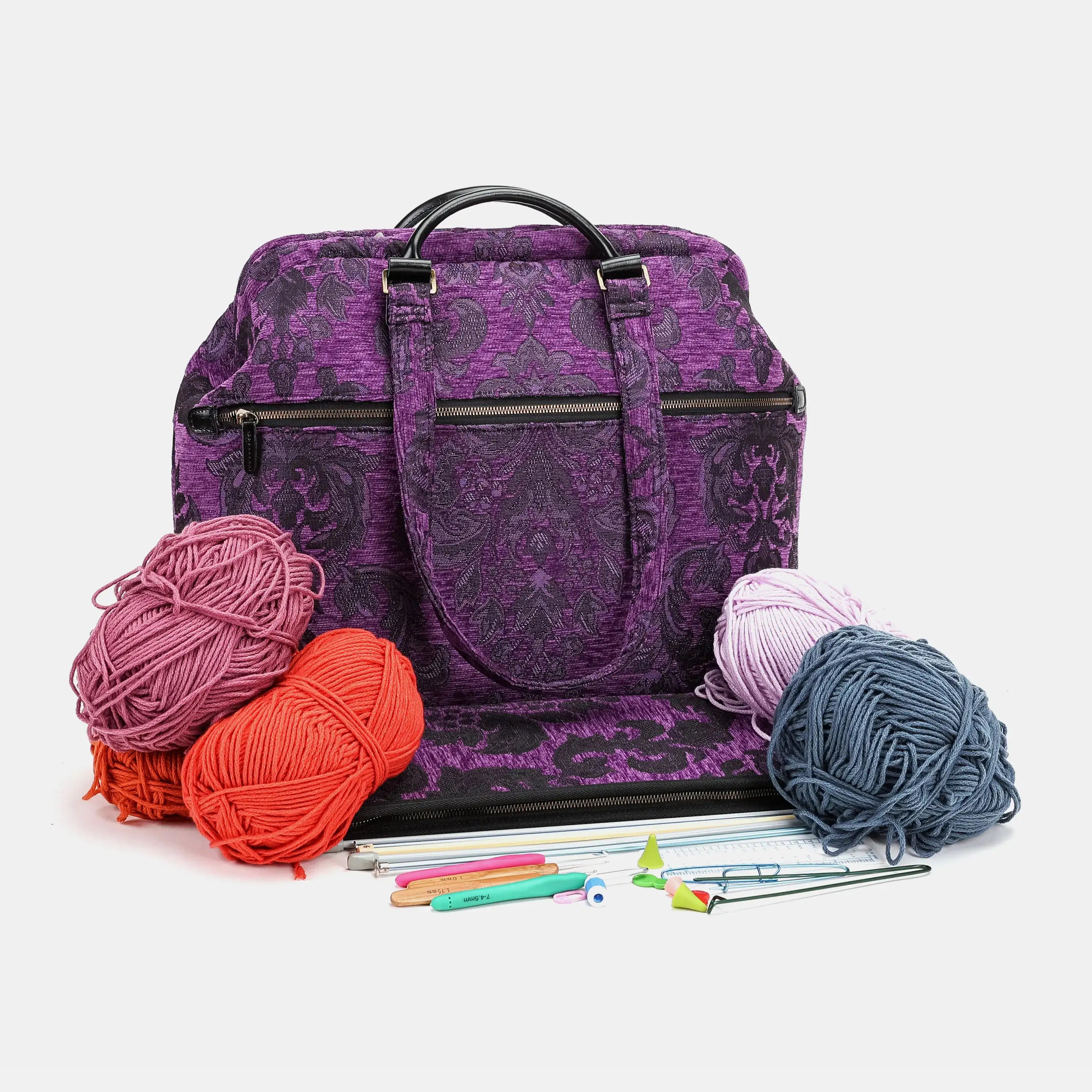 Victorian Blossom Purple Knitting Project Bag of America-with needle case
