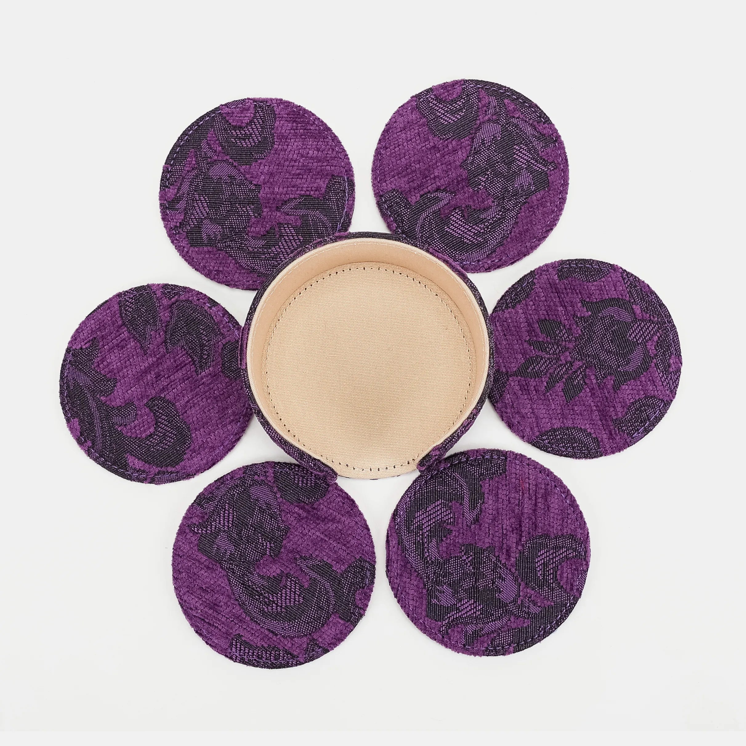 Victorian Blossom Purple Round Coaster Set with Holder of America-6 pcs set