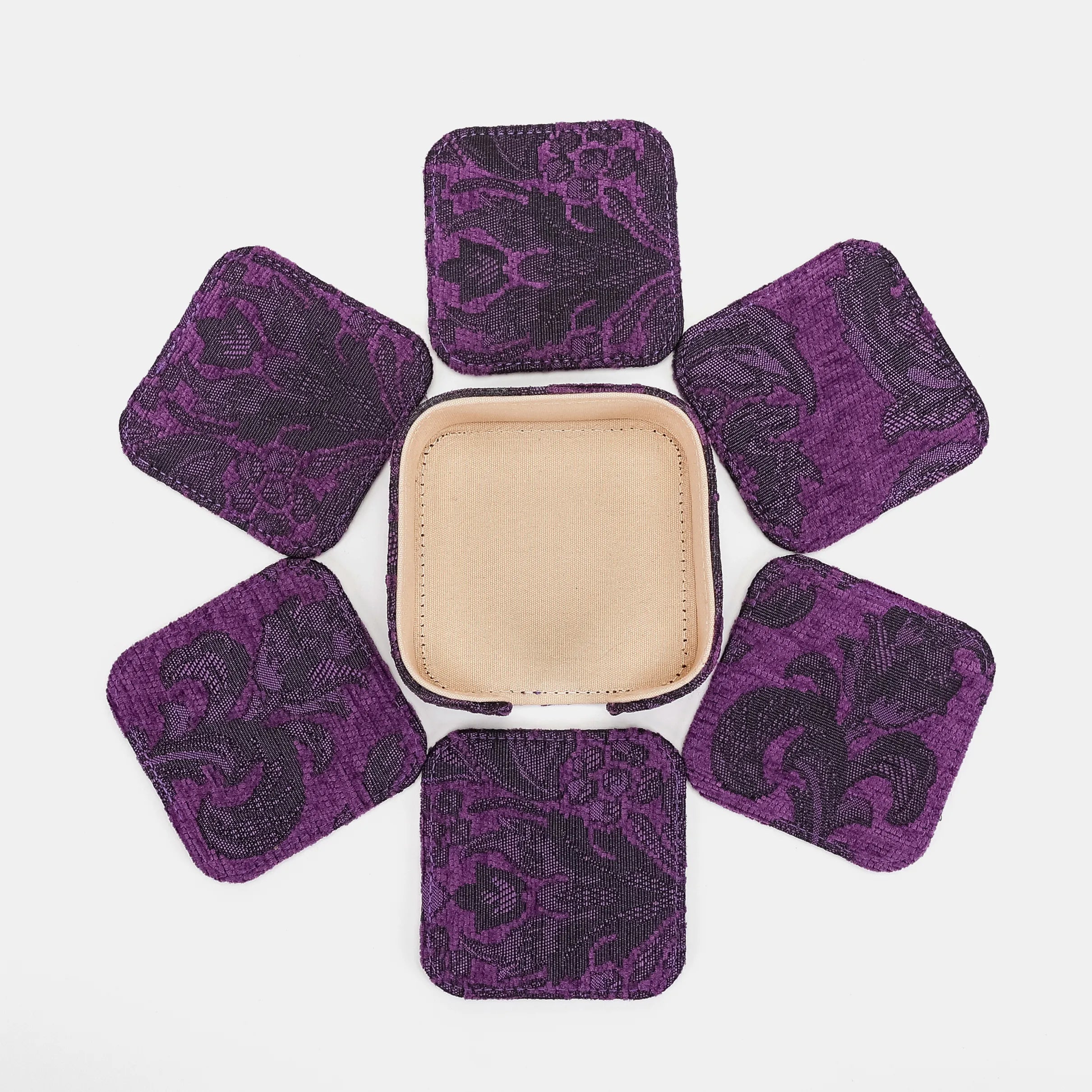 Victorian Blossom Purple Square Coaster Set with Holder of America- 6 pcs set
