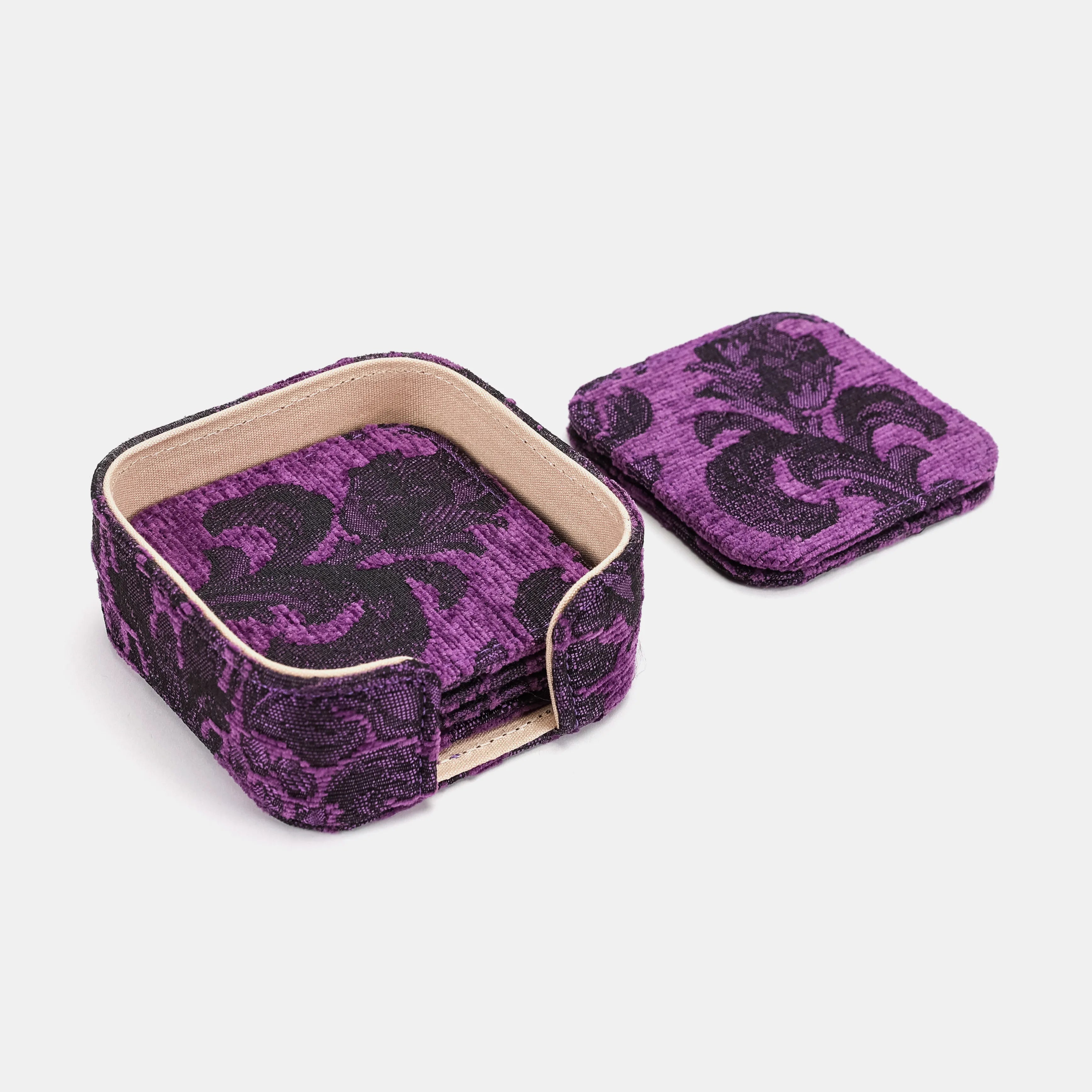 Victorian Blossom Purple Square Coaster Set with Holder of America-Details